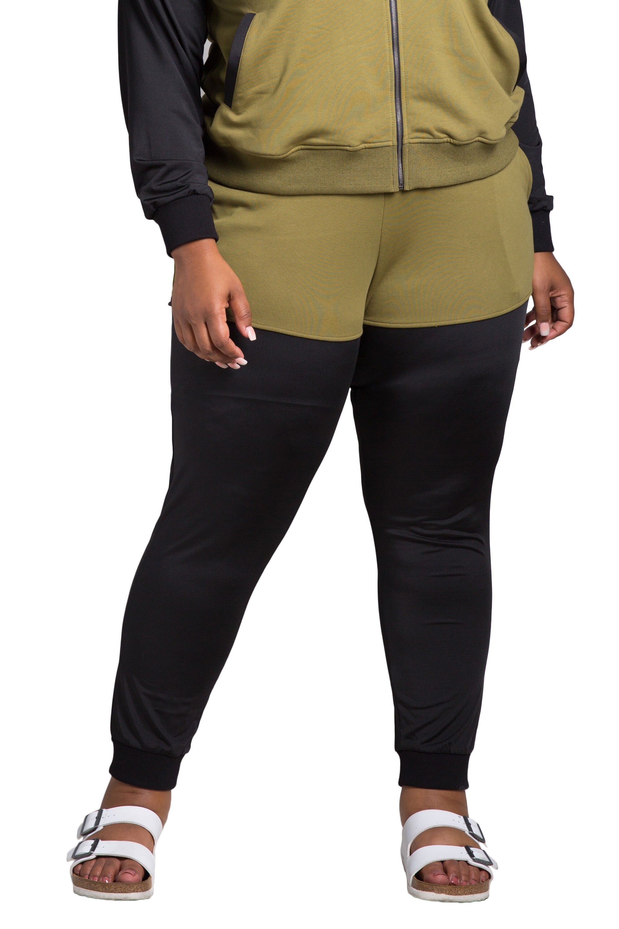 Women's Plus Size Contrast Blocked Jogger, Light Olive, hi-res image number 0