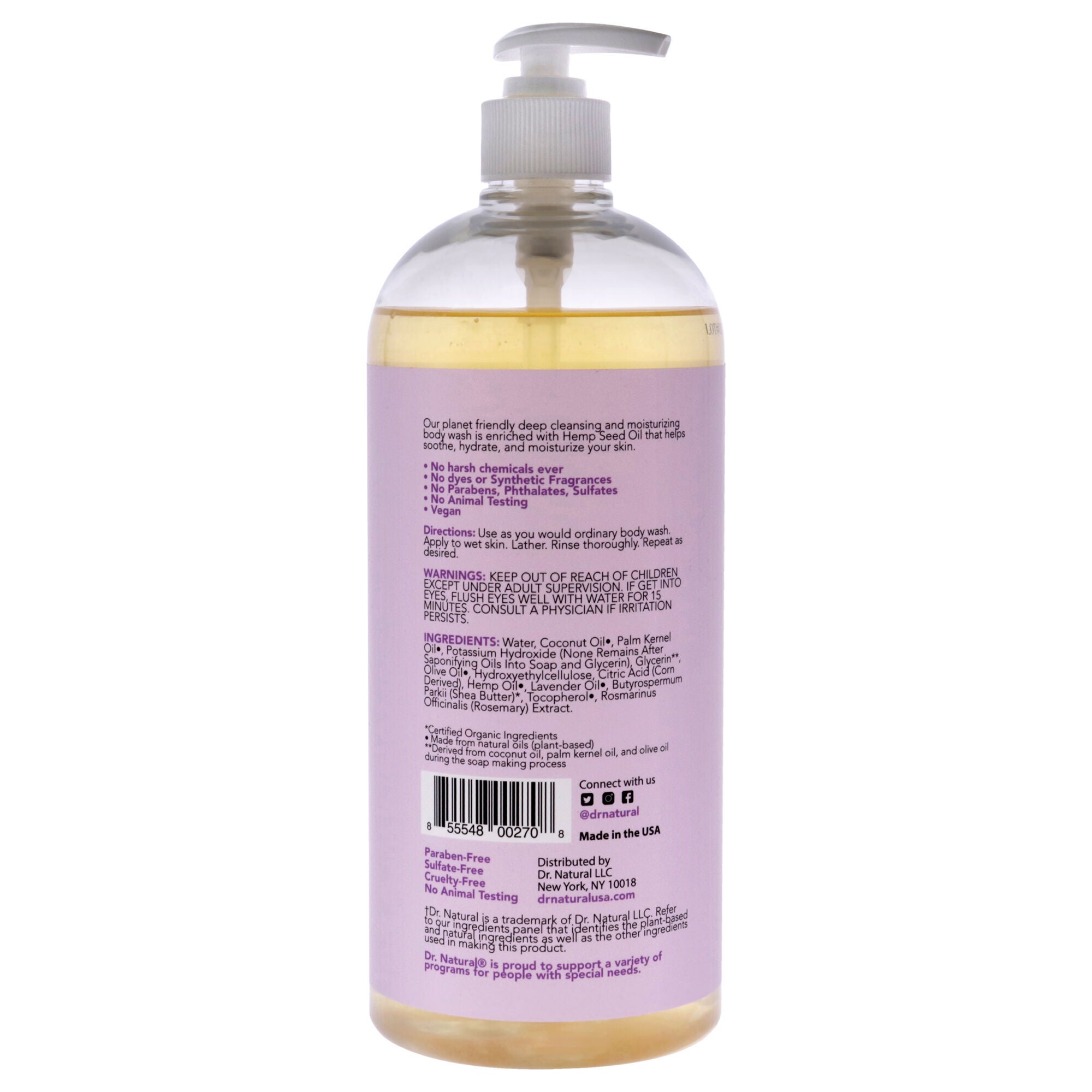 Body Wash - Hemp with Lavender by Dr. Natural for Unisex - 32 oz Body Wash, See Description, alternate image number 2