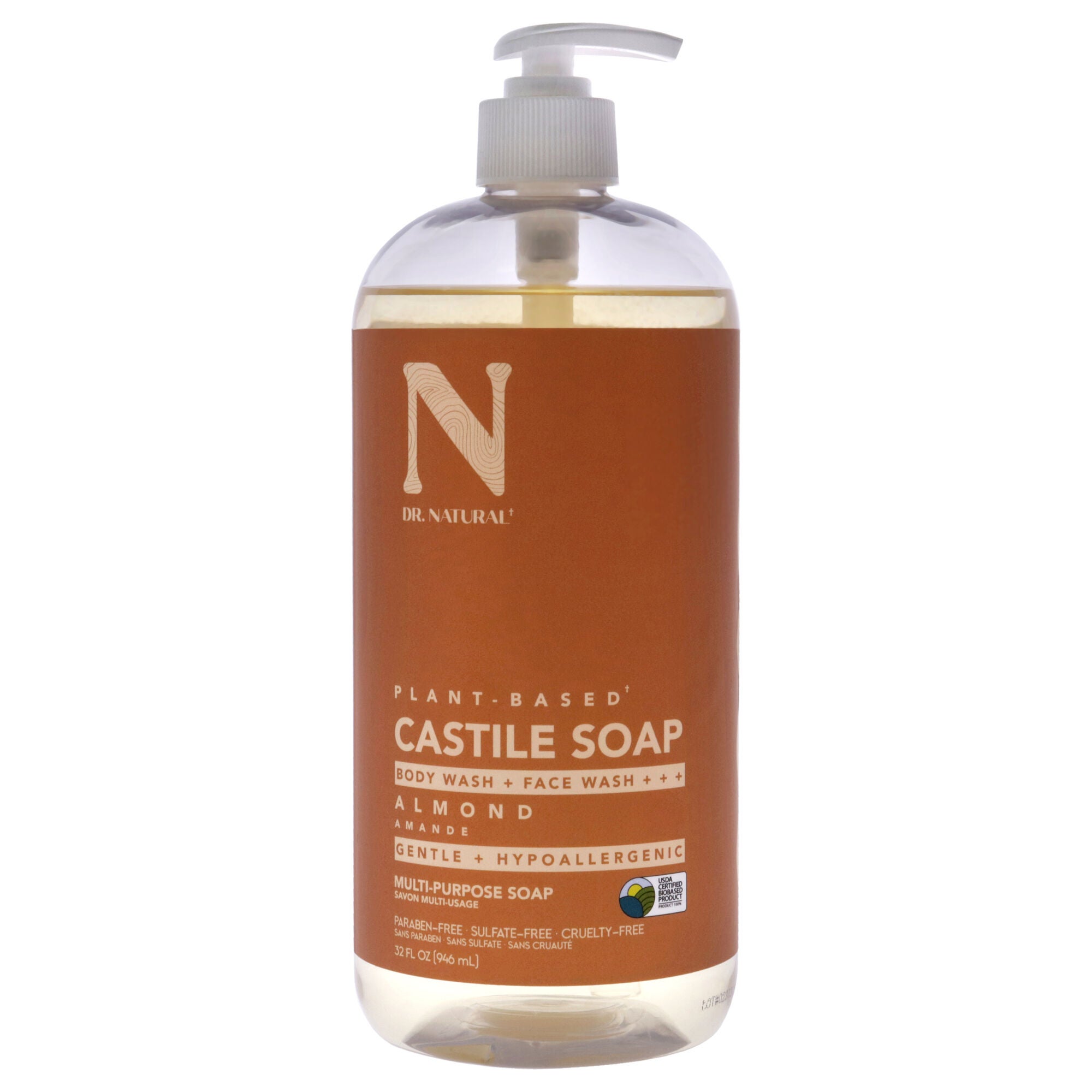 Castile Liquid Soap - Almond by Dr. Natural for Unisex - 32 oz Soap, See Description, hi-res image number 0