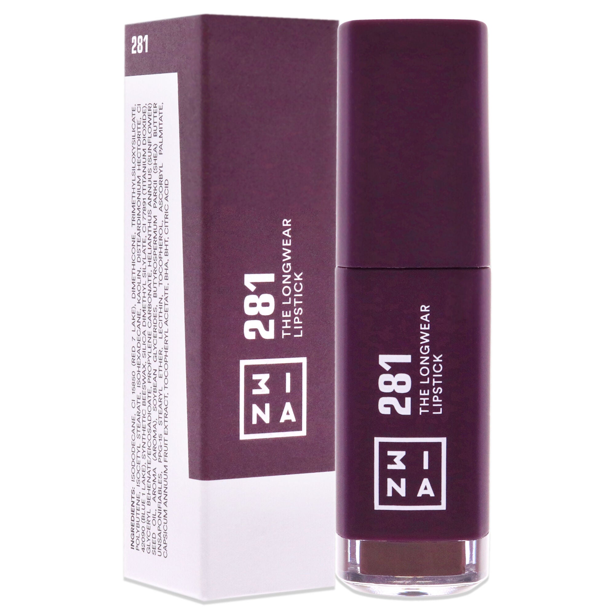 The Longwear Lipstick - 281 Aubergine by 3INA for Women - 0.20 oz Lipstick, , alternate image number 6