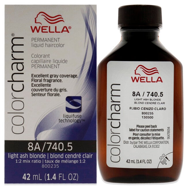 Color Charm Permanent Liquid Hair Color - 740.5 8A Light Ash Blonde by Wella for Unisex - 1.42 oz Hair Color, NA, hi-res image number null