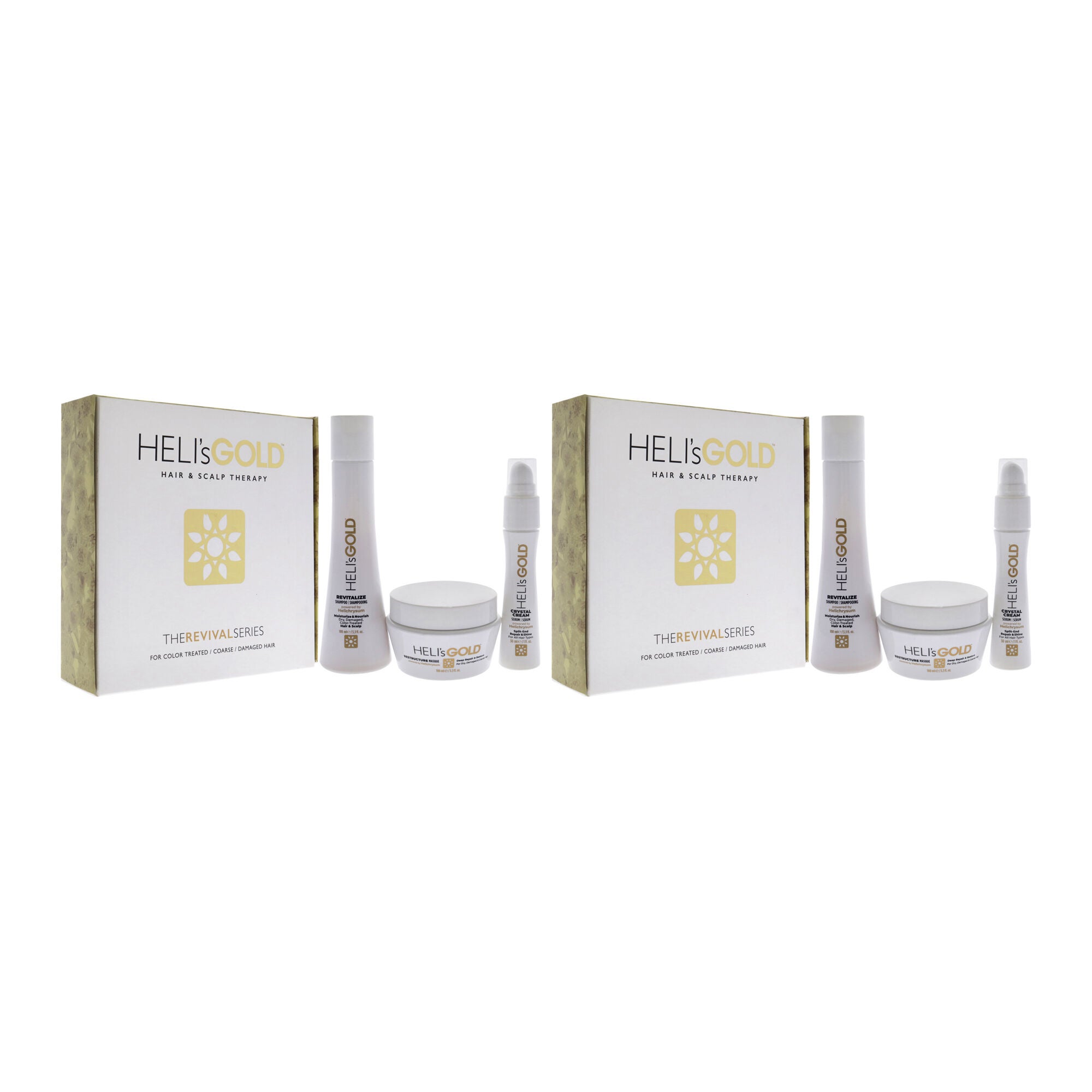 The Revival Series Travel Kit by Helis Gold for Unisex - 3 Pc 3.3oz Revitalize Shampoo, 3.3oz Restructure Masque, 1oz Crystal Cream - Pack of 2, See Description, alternate image number 2