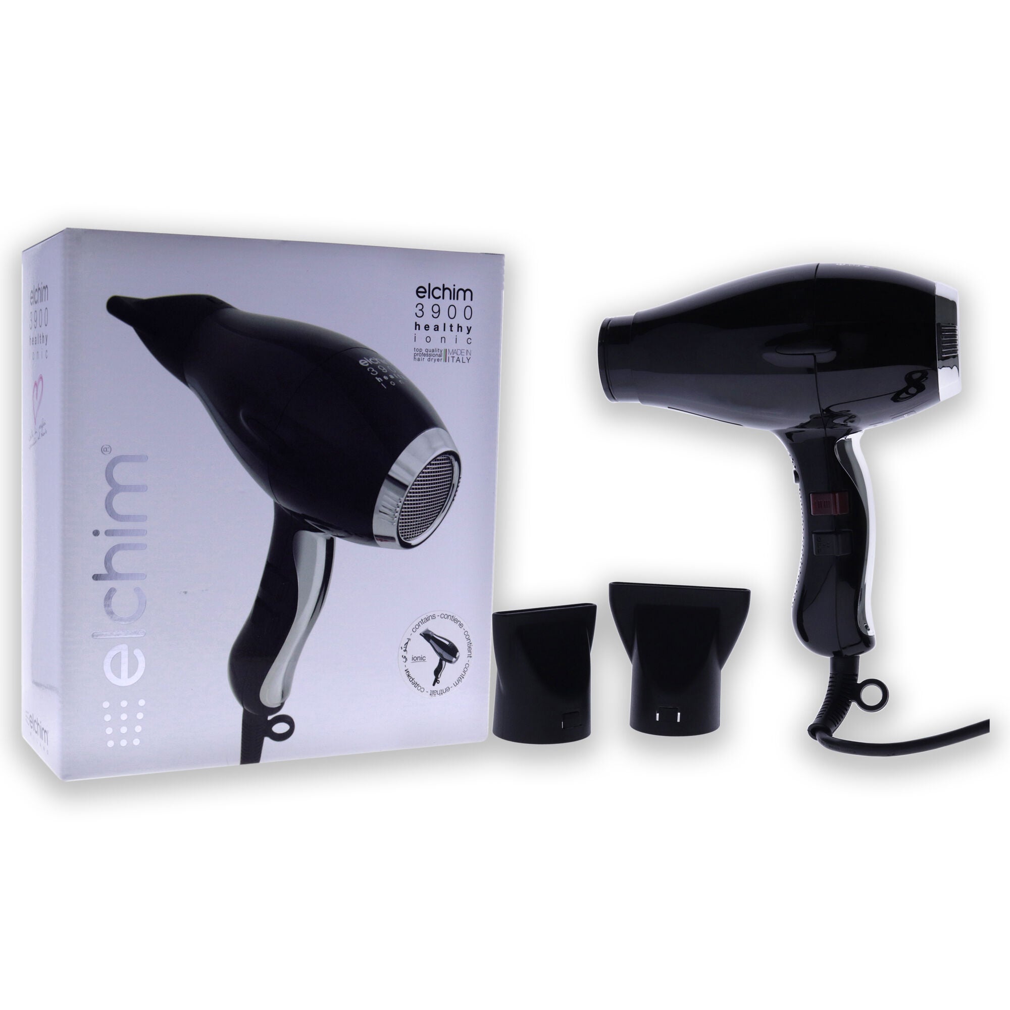 3900 Healthy Ionic Hair Dryer - Black-Silver by Elchim for Unisex - 1 Pc Hair Dryer, See Description, alternate image number 2