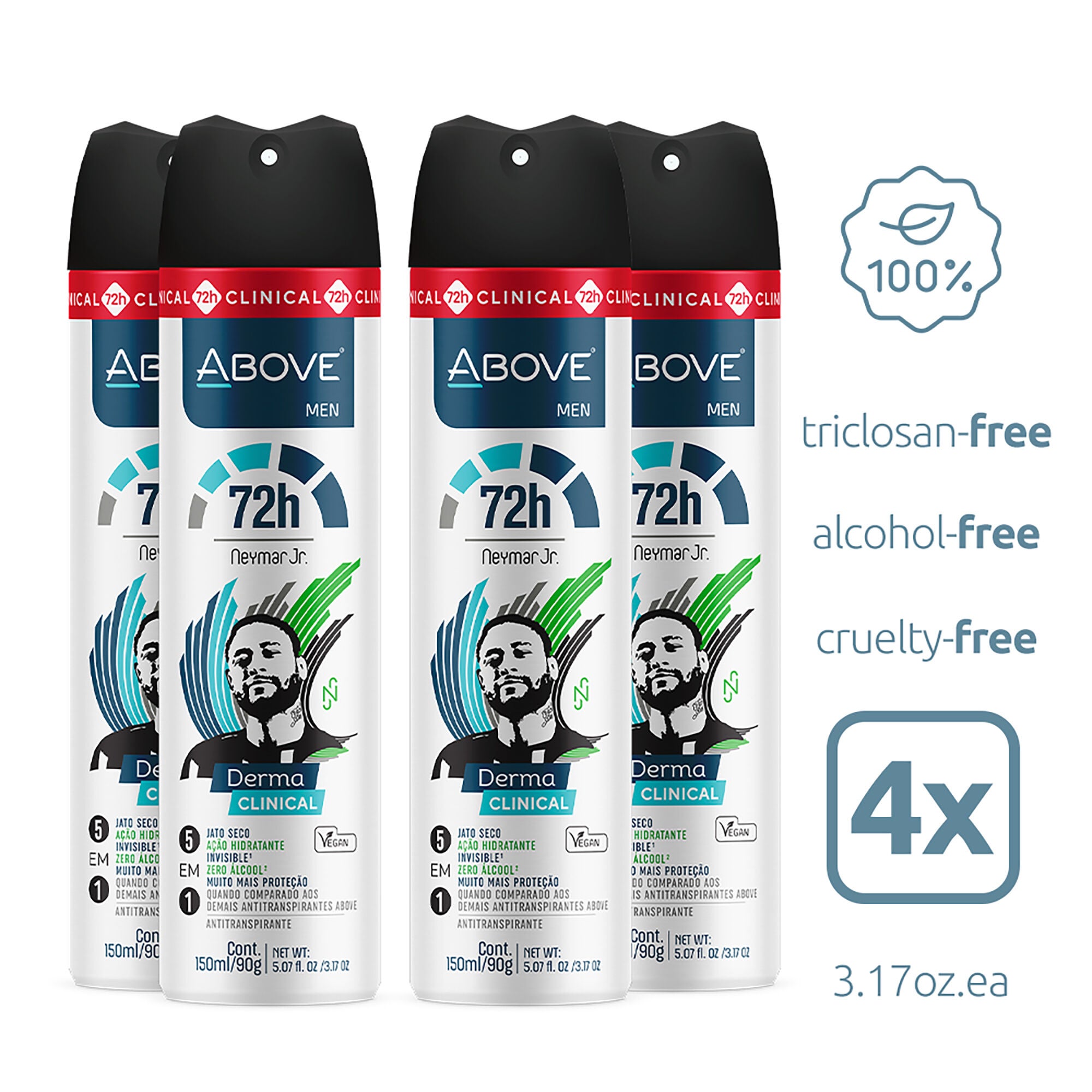 72 Hours Derma Clinical Antiperspirant Deodorant - Neymar Jr by Above for Men - 3.17 oz Deodorant Spray - Pack of 4, , alternate image number 6