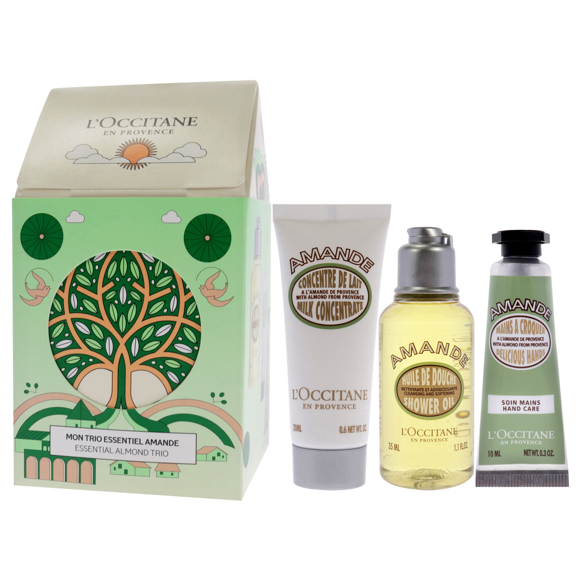 Essential Trio - Almond by LOccitane for Women - 3 Pc 1.1oz Shower Oil - Almond, 0.6oz Concentrate - Almond Milk, 0.3oz Delicios Hands - Almond, See Description, alternate image number 3