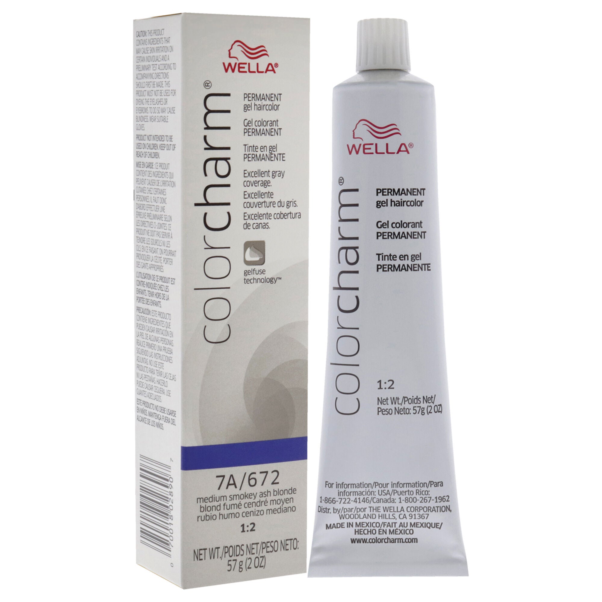 Color Charm Permanent Hair Color Gel - 7A 672 Medium Smokey Ash Blonde by Wella for Unisex - 2 oz Hair Color, Brown, alternate image number 2