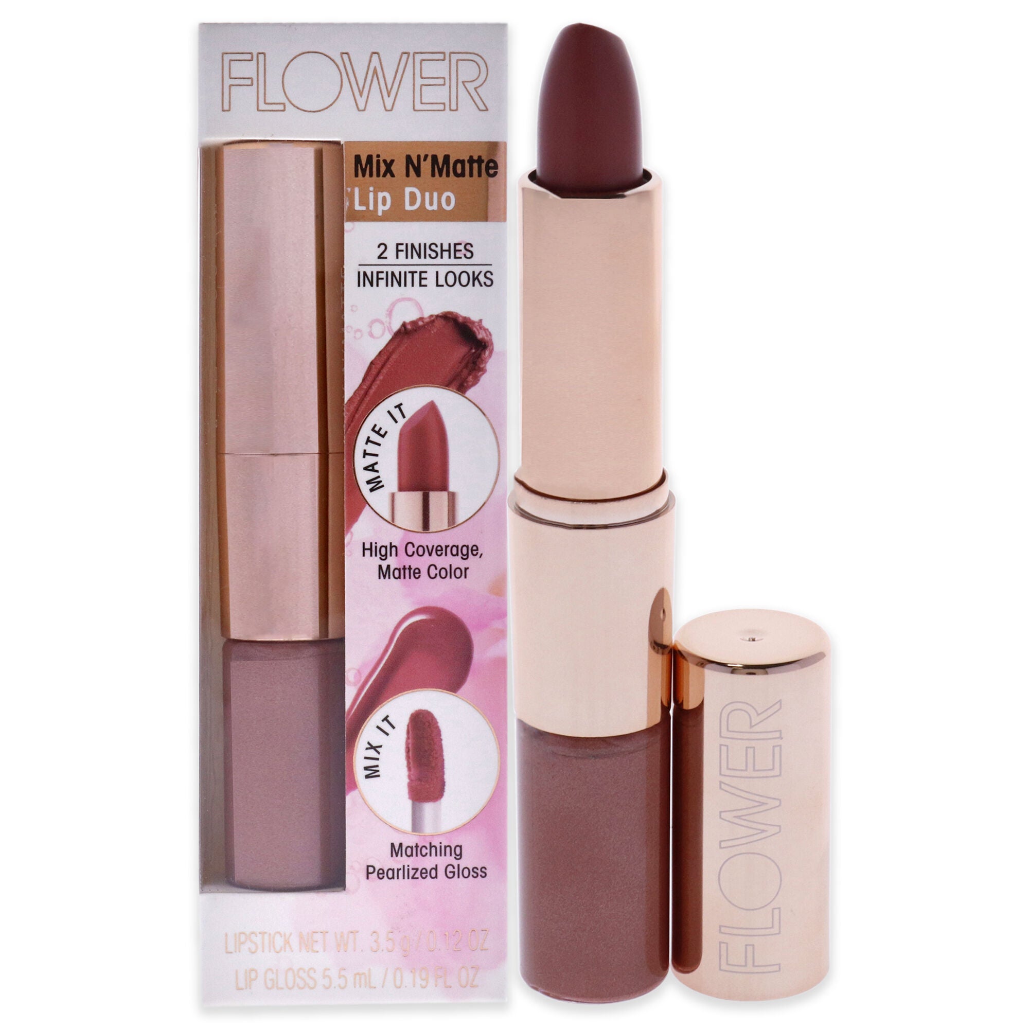 Mix N Matte Lip Duo - LD2 Honey Nude by Flower Beauty for Women - 1 Pc 0.12 oz Lipstick, 0.19 oz Lip Gloss, Brown, hi-res image number 0