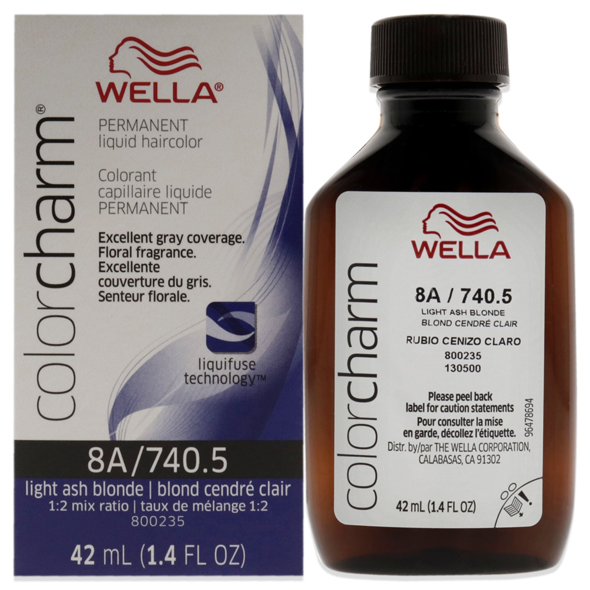 Color Charm Permanent Liquid Hair Color - 740.5 8A Light Ash Blonde by Wella for Unisex - 1.42 oz Hair Color, See Description, hi-res image number 0