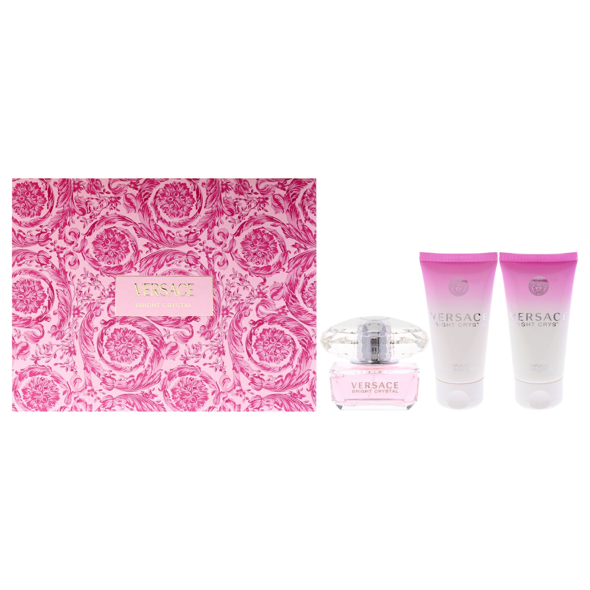 Versace Bright Crystal by Versace for Women - 3 Pc Gift Set 1.7oz EDT Spray, 1.7oz Perfumed Bath and Shower Gel, 1.7oz Perfumed Body Lotion, See Description, hi-res image number 0