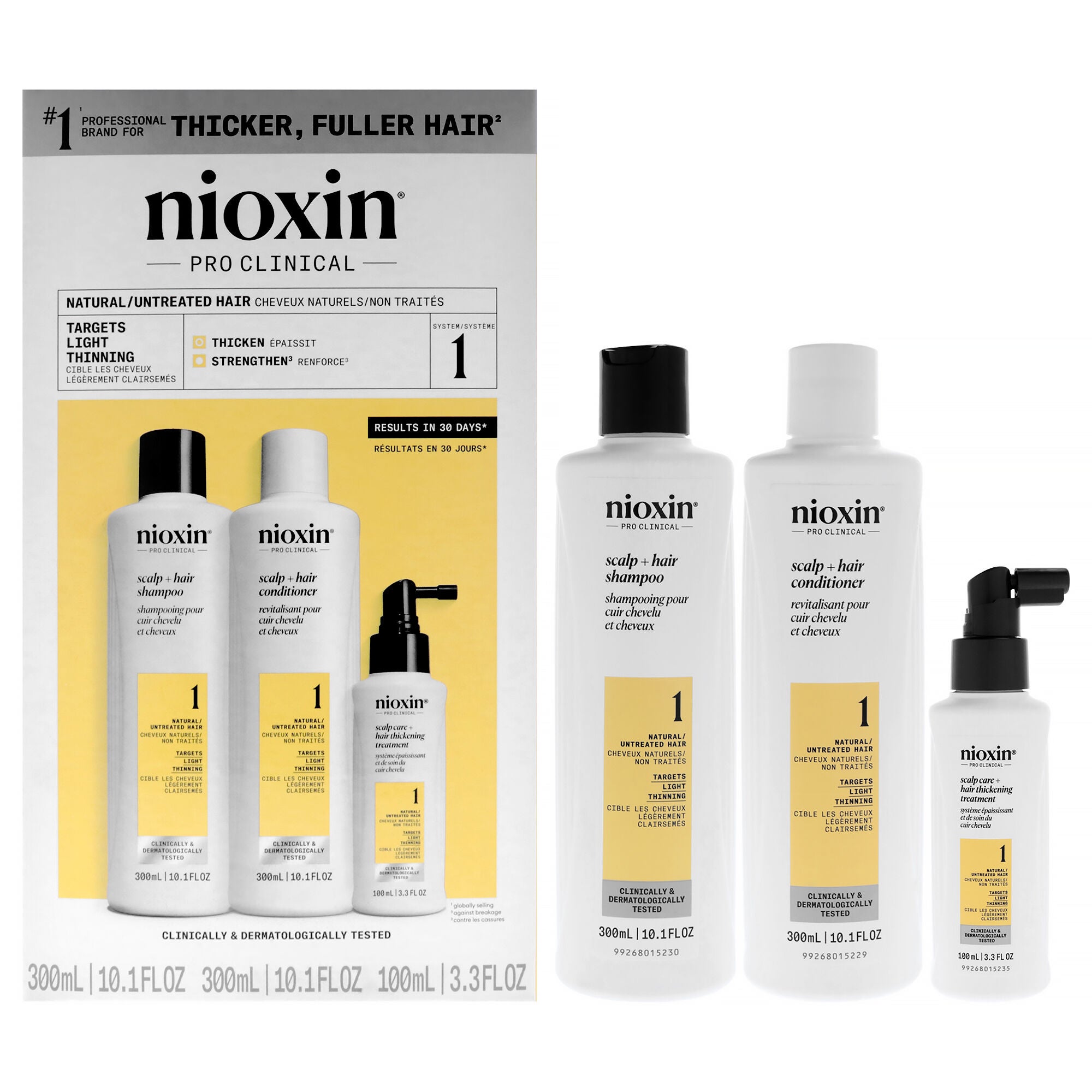 System 1 Kit by Nioxin for Unisex - 3 Pc 10.1oz Cleanser Shampoo, 10.1oz Scalp Therapy Conditioner, 3.38oz Scalp and Hair Treatment, See Description, hi-res image number 0