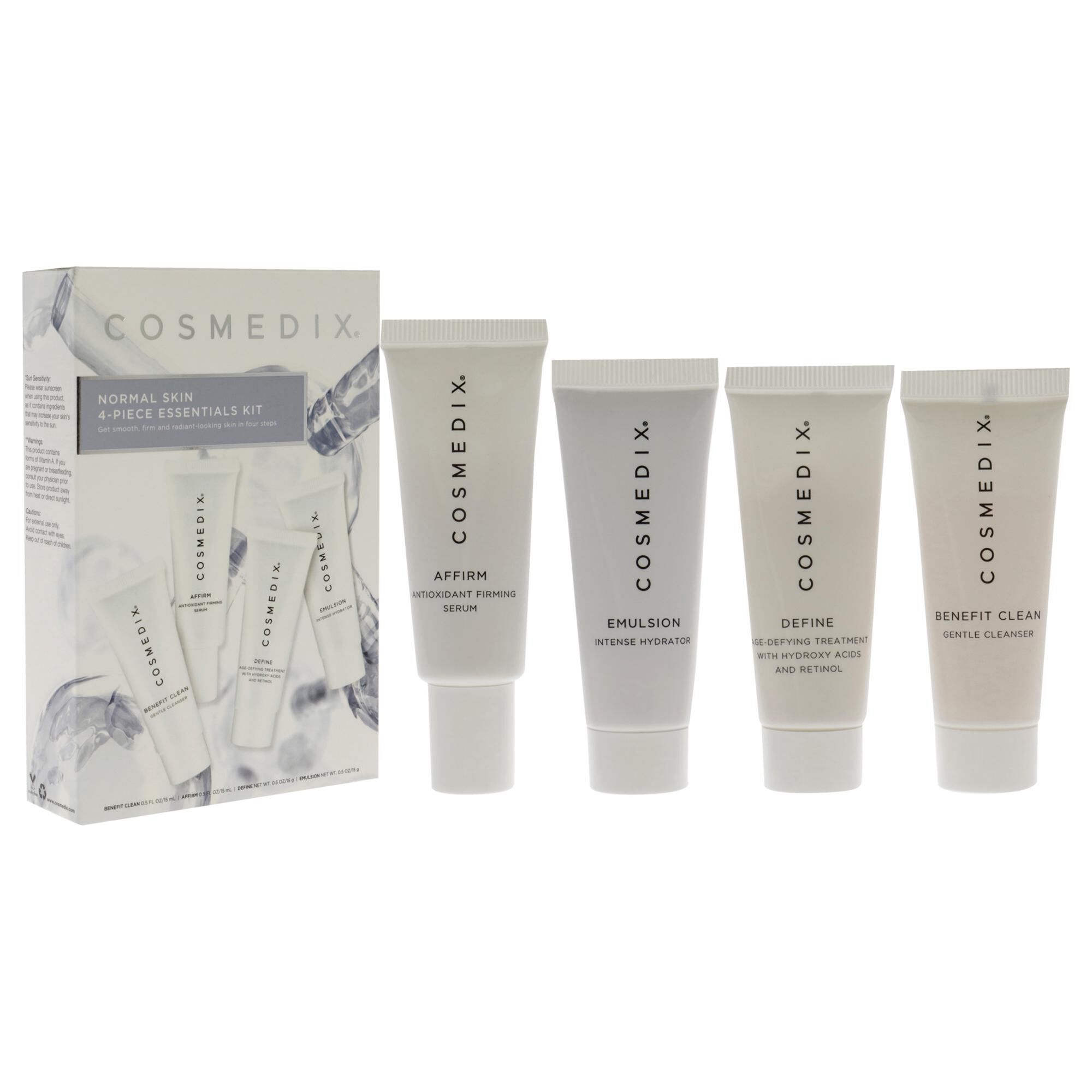 Normal Skin Essentials Kit by Cosmedix for Unisex - 4 Pc 0.5oz Benefit Clean, 0.5oz Affirm, 0.5oz Define, 0.5oz Emulsion, See Description, alternate image number 2