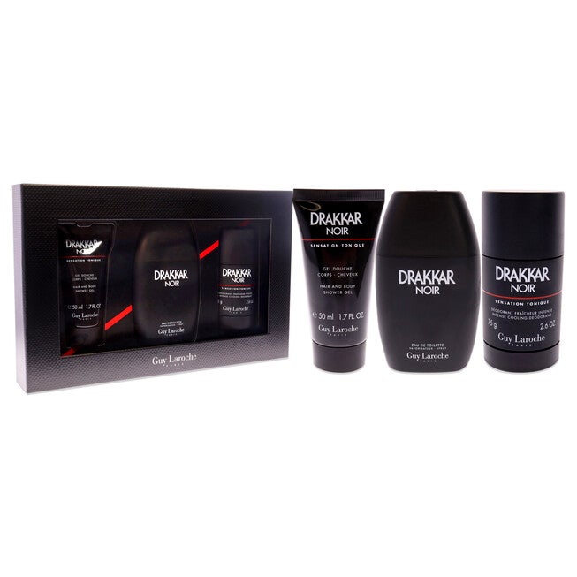Drakkar Noir by Guy Laroche for Men - 3 Pc Gift Set 2021 - 3.4oz EDT Spray, 2.6oz Deodorant Stick, 1.7oz Shower Gel, , alternate image number null