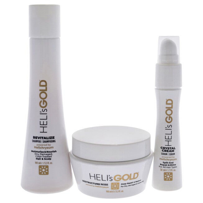 The Revival Series Travel Kit by Helis Gold for Unisex - 3 Pc 3.3oz Revitalize Shampoo, 3.3oz Restructure Masque, 1oz Crystal Cream, NA, alternate image number null
