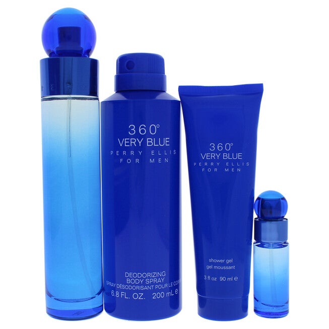 360 Very Blue by Perry Ellis for Men - 4 Pc Gift Set 3.4oz EDT Spray, 7.5ml EDT Spray, 6.8oz Body Spray, 3oz Shower Gel, NA, alternate image number null