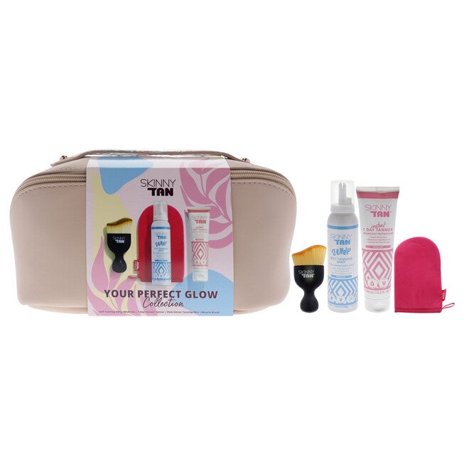 Your Perfect Glow Collection Set by Skinny Tan - 4 Pc Gift Set 5oz Self Tanning Whip, 1oz Day Instant Tanner, Miracle Blush, Pink Velvet Tanning Mit, NA, hi-res image number null