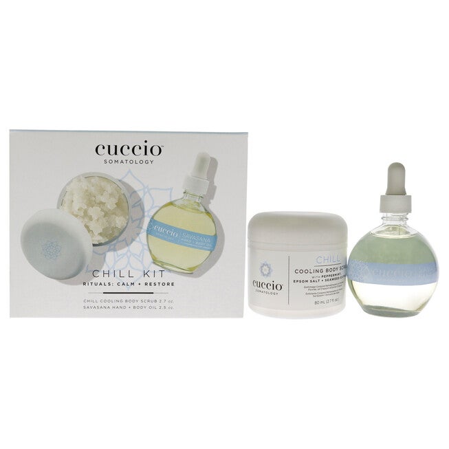 Somatology Chill Kit by Cuccio Somatology for Unisex - 2 Pc 2.7oz Cooling Body Scrub, 2.5oz Savasana Hand and Body Oil, NA, hi-res image number null