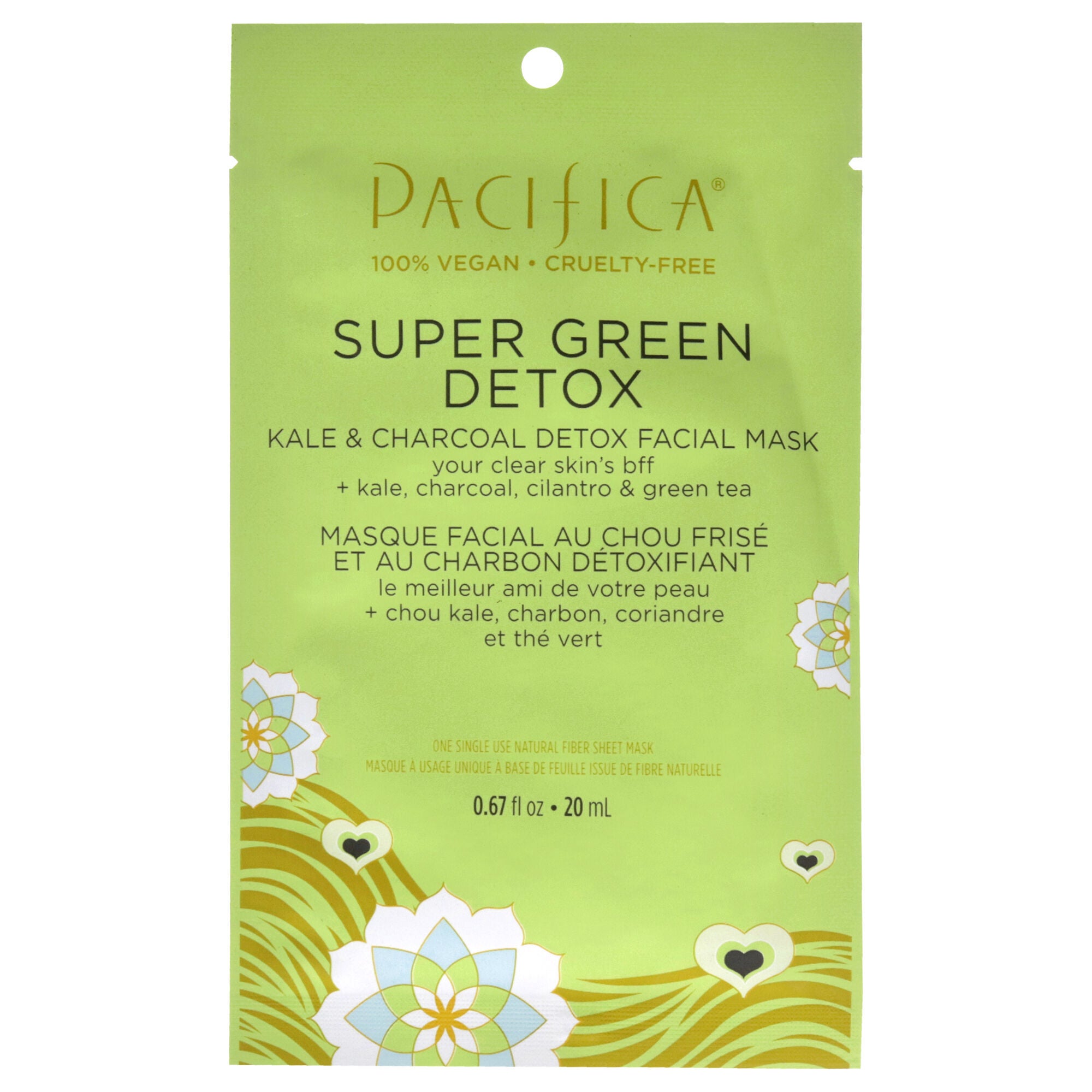 Super Green Detox Kale and Charcoal Detox Facial Mask by Pacifica for Unisex - 0.67 oz Mask, See Description, hi-res image number 0