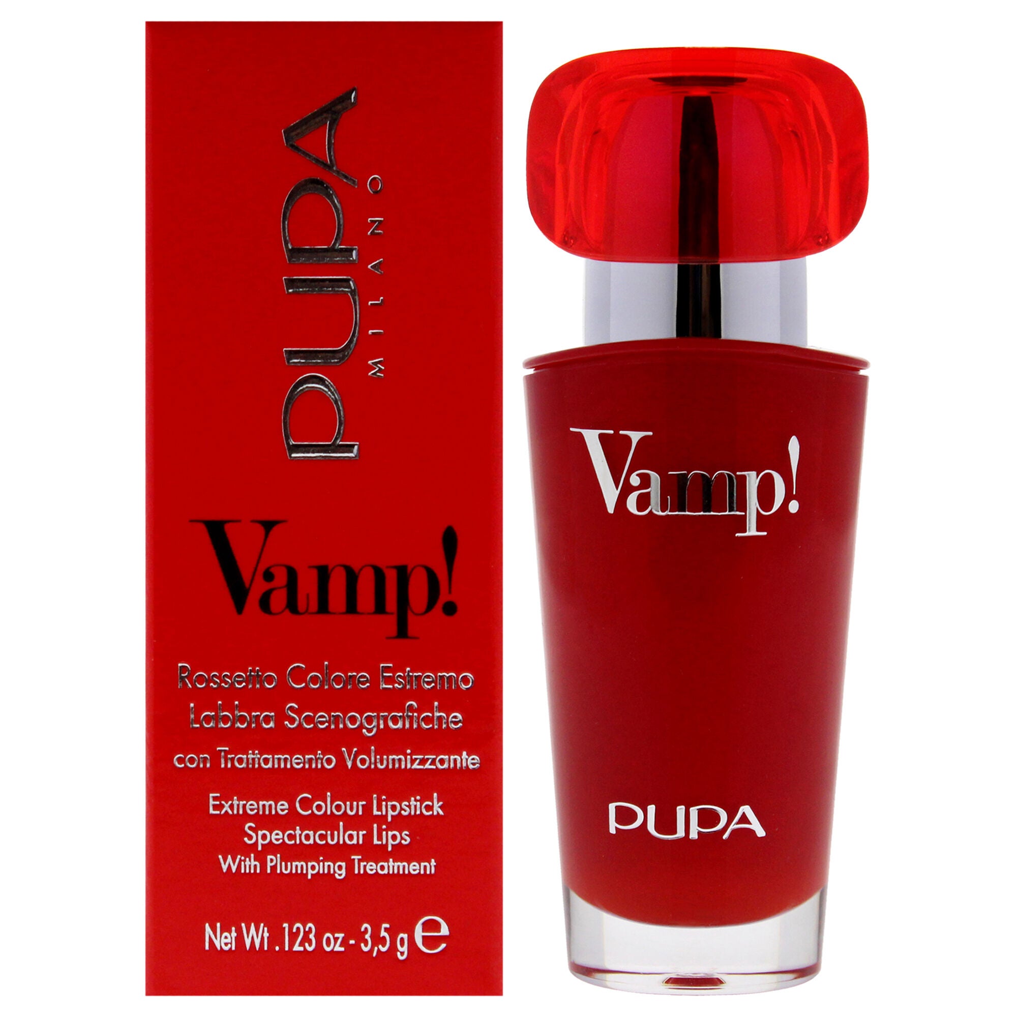 Vamp! Extreme Colour Lipstick with Plumping Treatment - 302 Ruby Red by Pupa Milano for Women - 0.123 oz Lipstick, See Description, hi-res image number 0