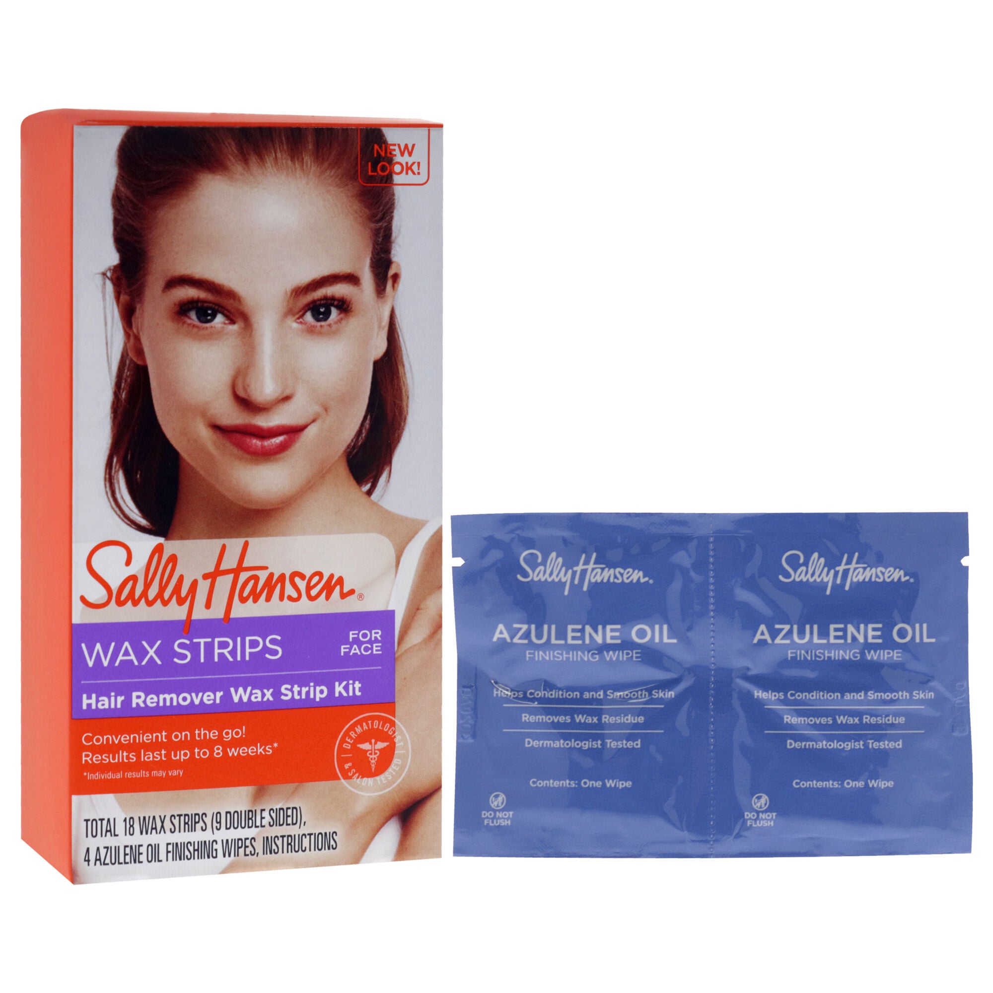 Wax Strips Hair Remover Kit For Face by Sally Hansen for Women - 22 Pc 18 Waxs Strips, 4 Oil Finish Wipes, See Description, alternate image number 2