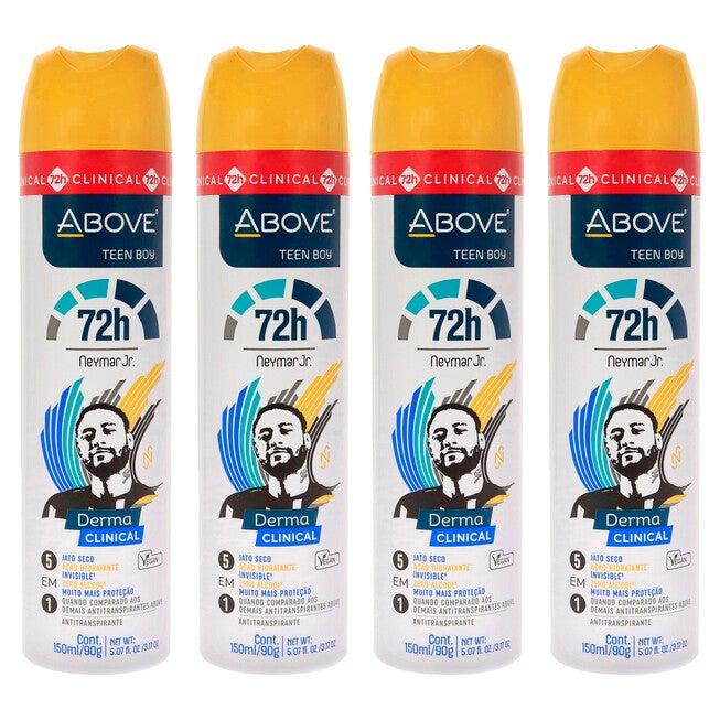 72 Hours Neymar Jr Derma Clinical Antiperspirant Deodorant - Teen Boy by Above for Men - 3.17 oz Deodorant Spray - Pack of 4, NA, hi-res image number null