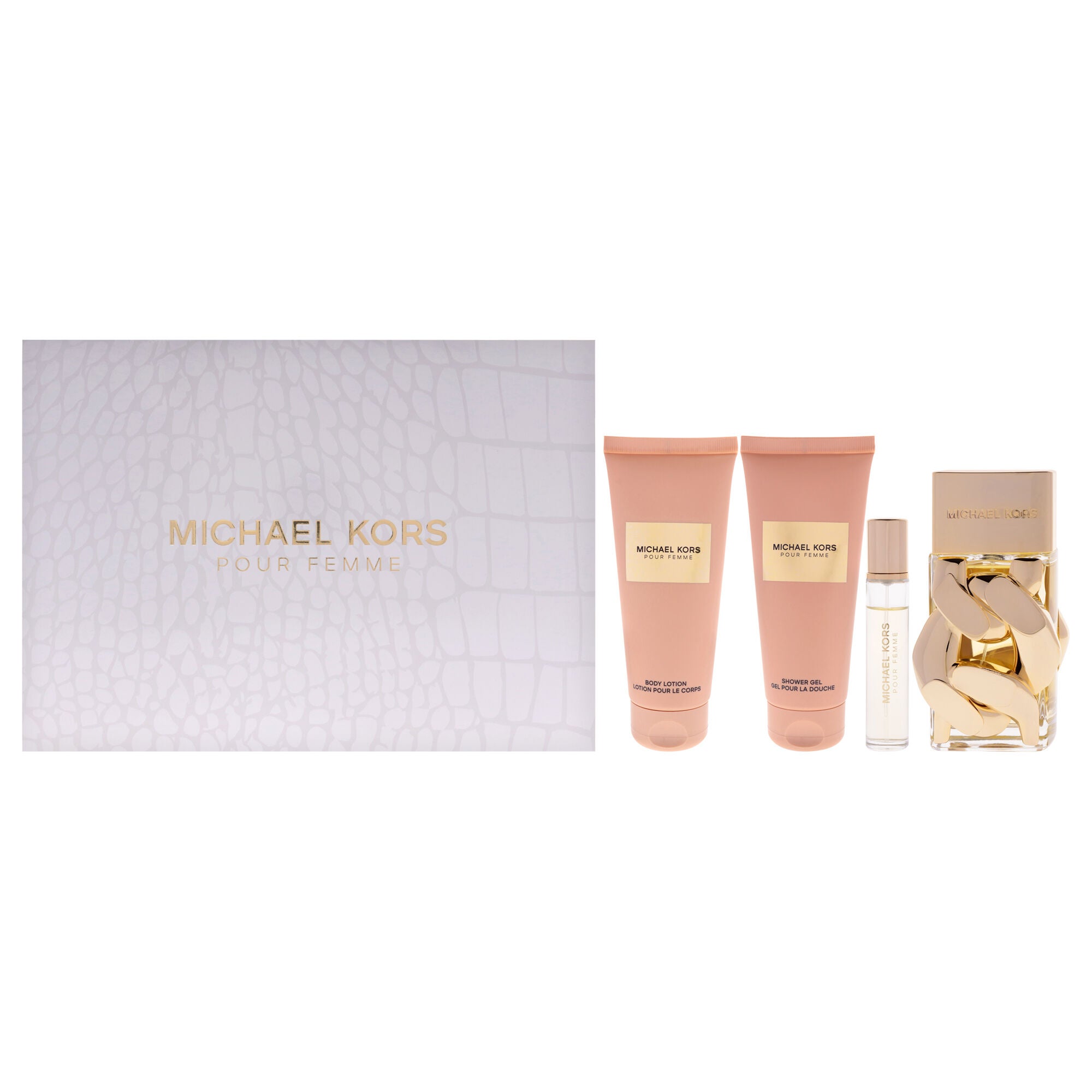 Michael Kors Pour Femme by Michael Kors for Women - 4 Pc Gift Set 3.4oz EDP Spray, 0.3oz EDP Spray(Mini), 3.4oz Body Lotion, 3.4oz Shower Gel, Clear, hi-res image number 0