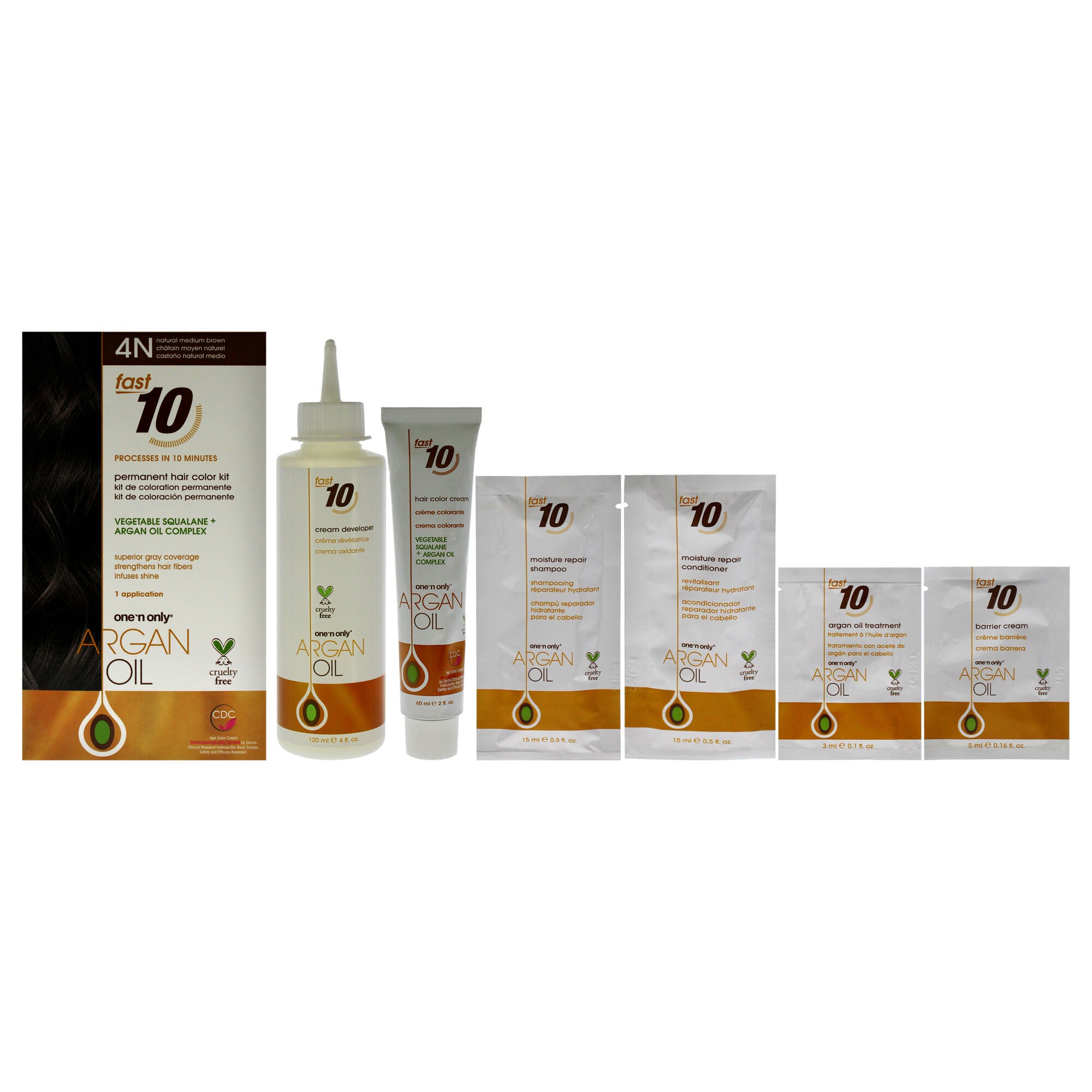 Argan Oil Fast 10 Permanent Hair Color Kit - 4N Natural Medium Brown by One n Only for Unisex - 1 Pc Hair Color, See Description, hi-res image number 0