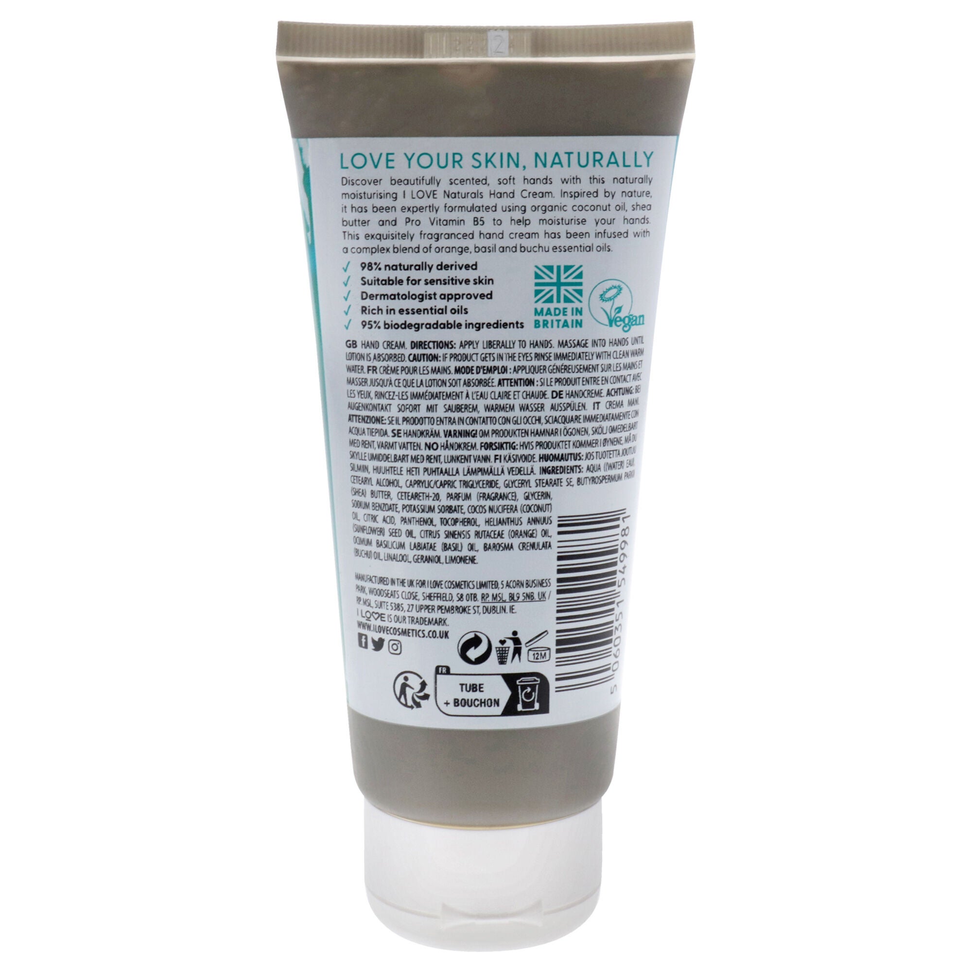 Naturals Hand Lotion - Bergamot and Seaweed by I Love Cosmetics for Women - 3.4 oz Cream, See Description, alternate image number 2