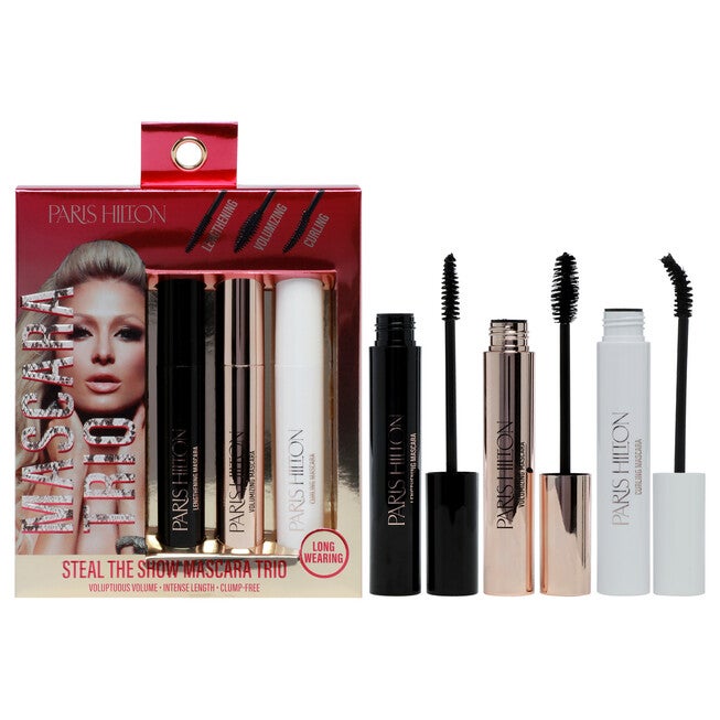Steal The Show Mascara Trio by Paris Hilton Cosmetics for Women - 3 Pc 0.27oz Lengthening Mascara, 0.27oz Volumizing Mascara, 0.27oz Curling Mascara, NA, hi-res image number null