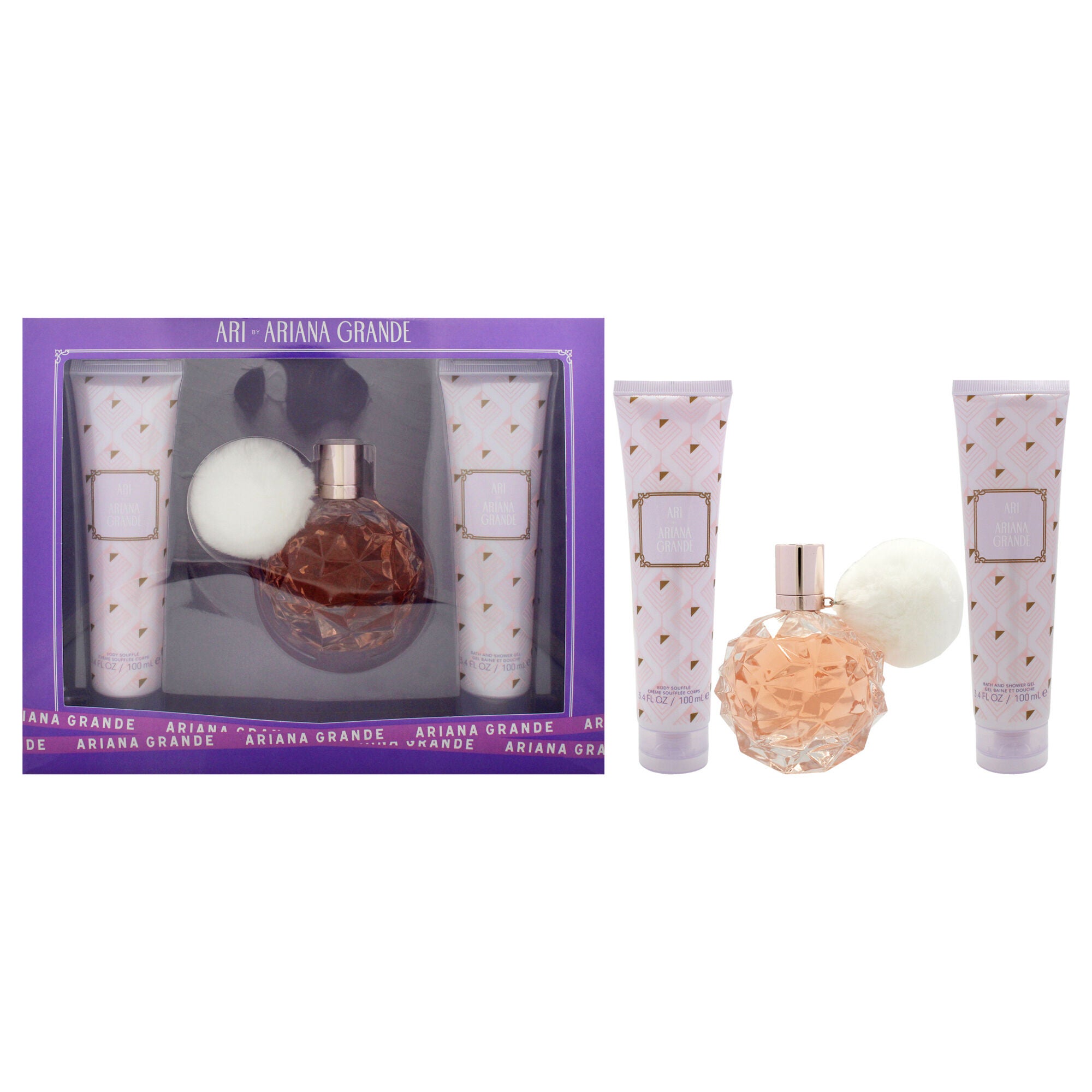 Ari by Ariana Grande for Women - 3 Pc Gift Set 3.4oz EDP Spray, 3.4oz Bath and Shower Gel, 3.4oz Body Souffle, Clear, hi-res image number 0