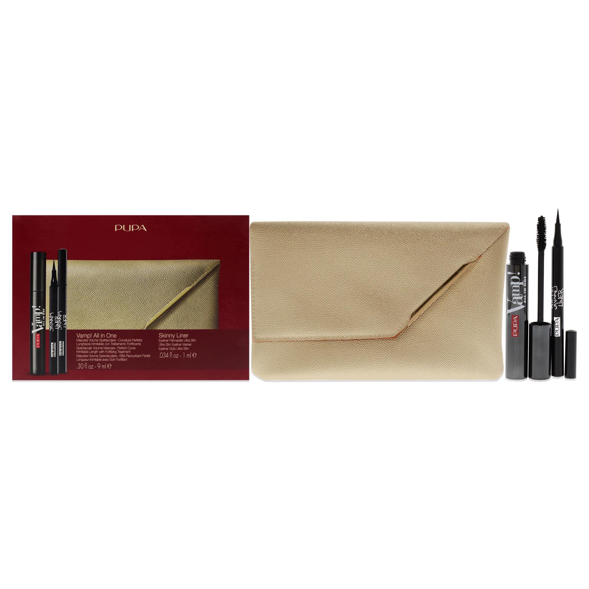 Vamp! All in One and Skinny Liner Set by Pupa Milano for Women - 3 Pc 0.30oz Vamp! All in One Mascara - 101 Black, 0.034oz Skinny Liner, Handy Bag, See Description, hi-res image number 0