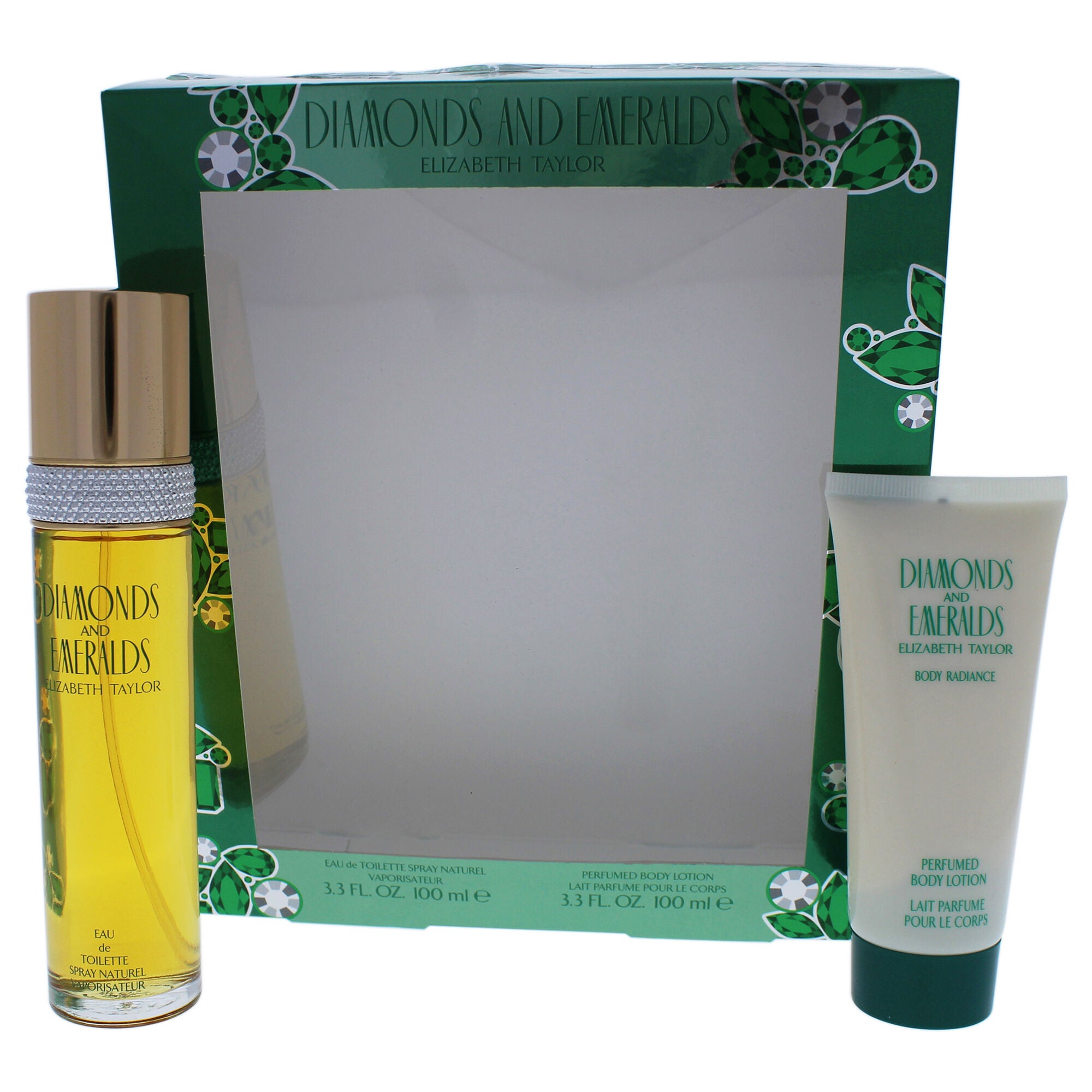Diamonds and Emeralds by Elizabeth Taylor for Women - 2 pc Gift Set 3.4 oz EDT Spray and 3.4 oz Body Lotion, See Description, hi-res image number 0