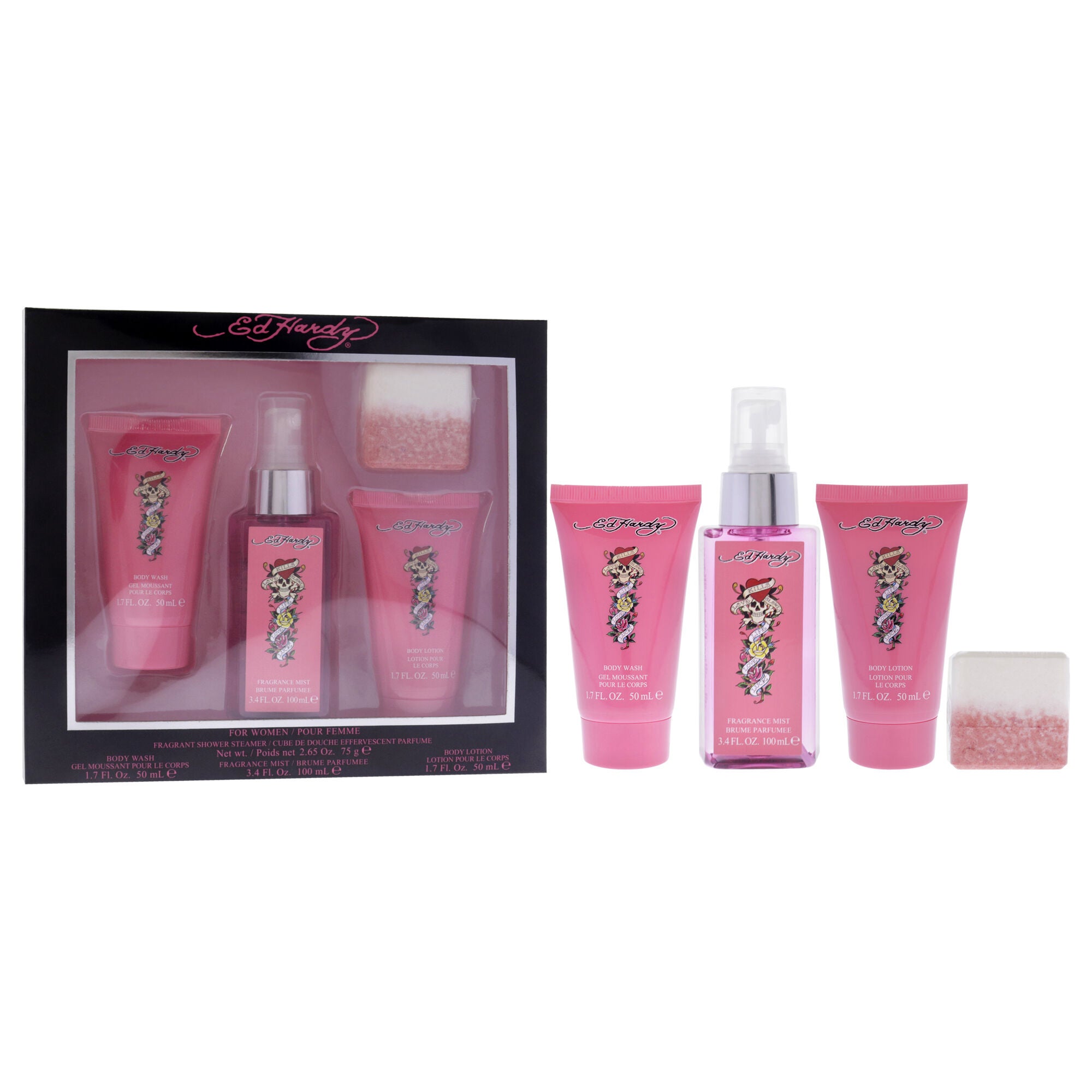 Ed Hardy by Christian Audigier for Women - 4 Pc Gift Set 3.4oz Body Mist, 1.7oz Body Lotion, 1.7oz Body Wash, 2.65oz Shower Steamer, See Description, alternate image number 1