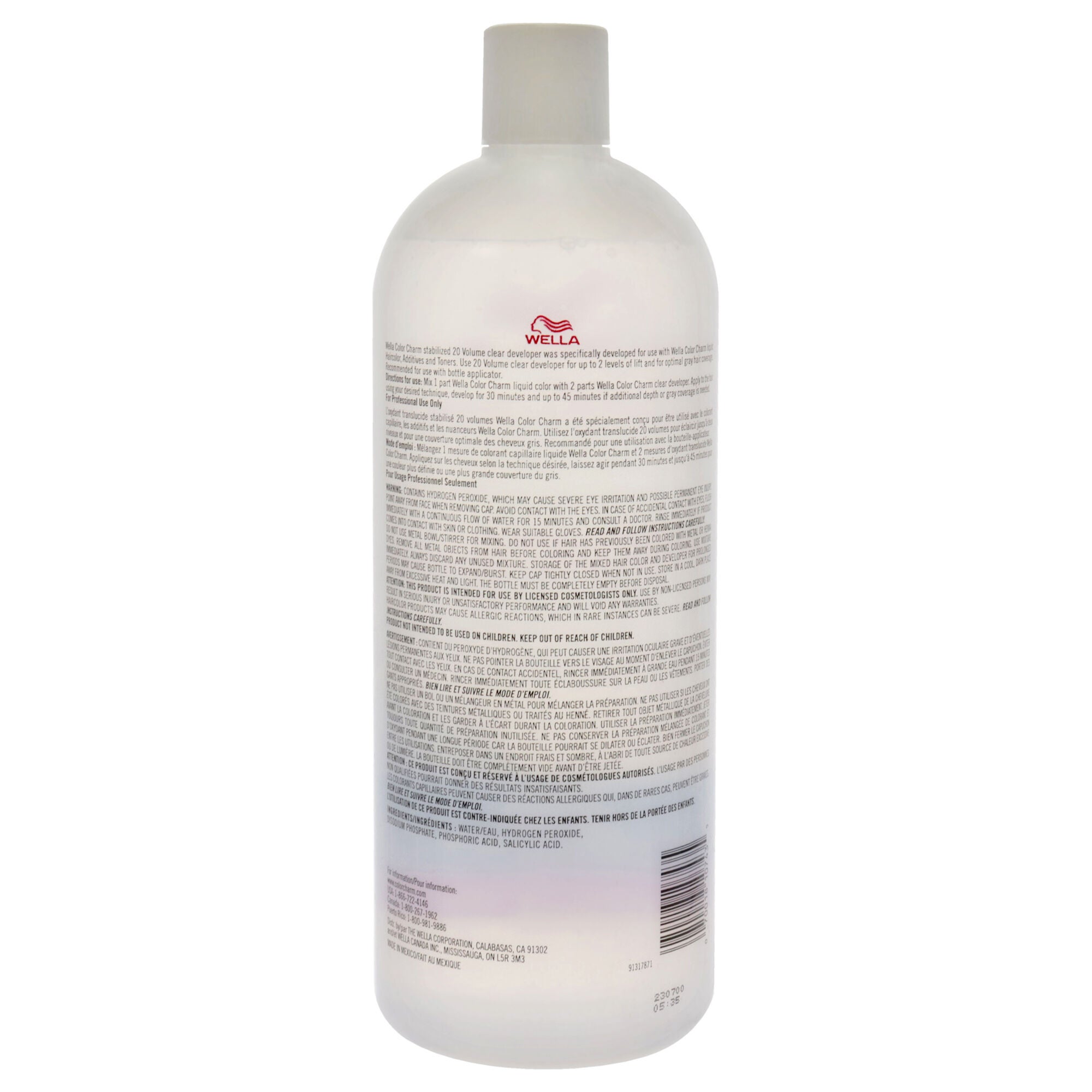 Color Charm 20 Volume Clear Developer by Wella for Unisex - 32 oz Lightener, See Description, alternate image number 1