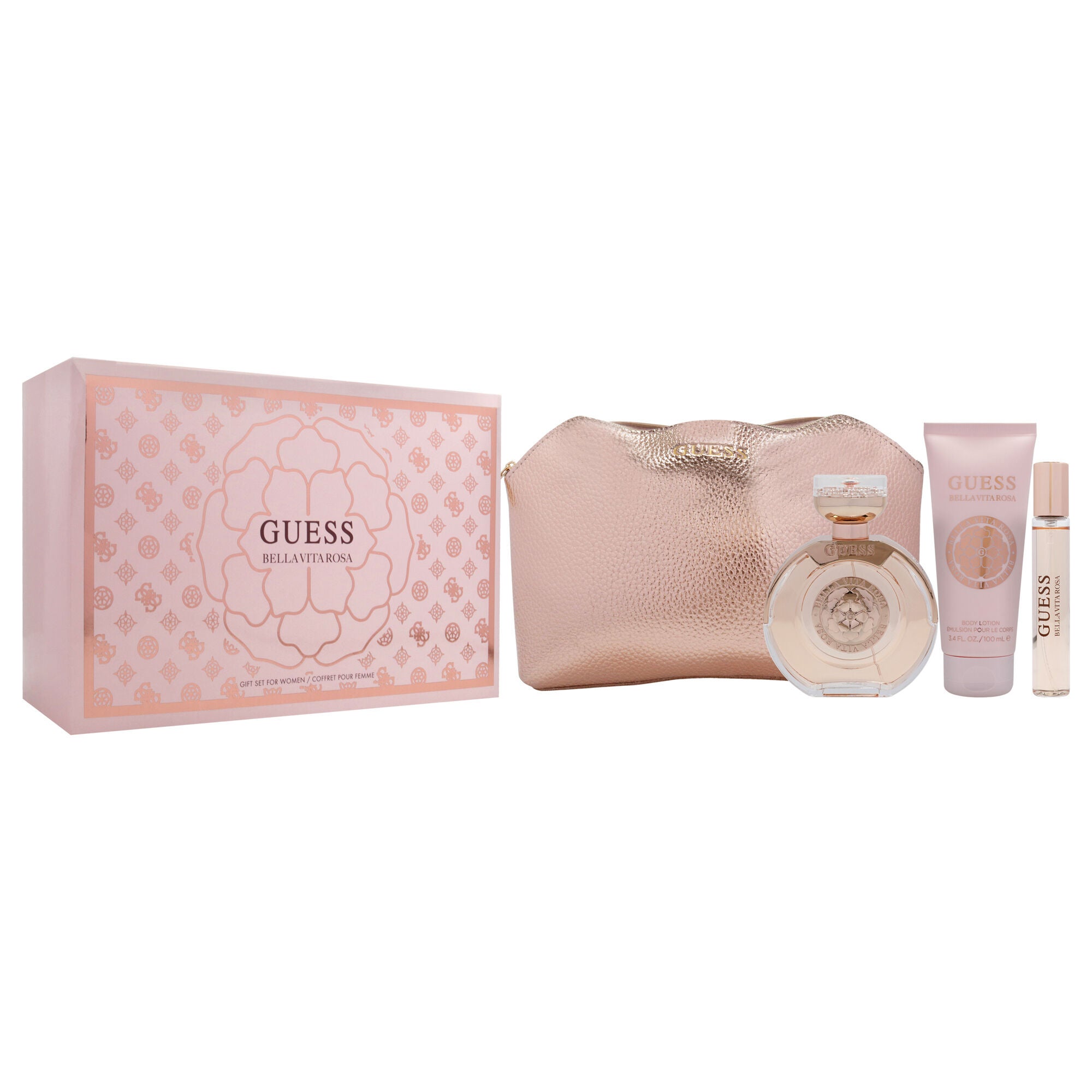 Guess Bella Vita Rosa by Guess for Women - 4 Pc Gift Set 3.4oz EDT Spray, 0.5oz EDT Travel spray, 3.4oz Body Lotion, Pouch, See Description, alternate image number 2