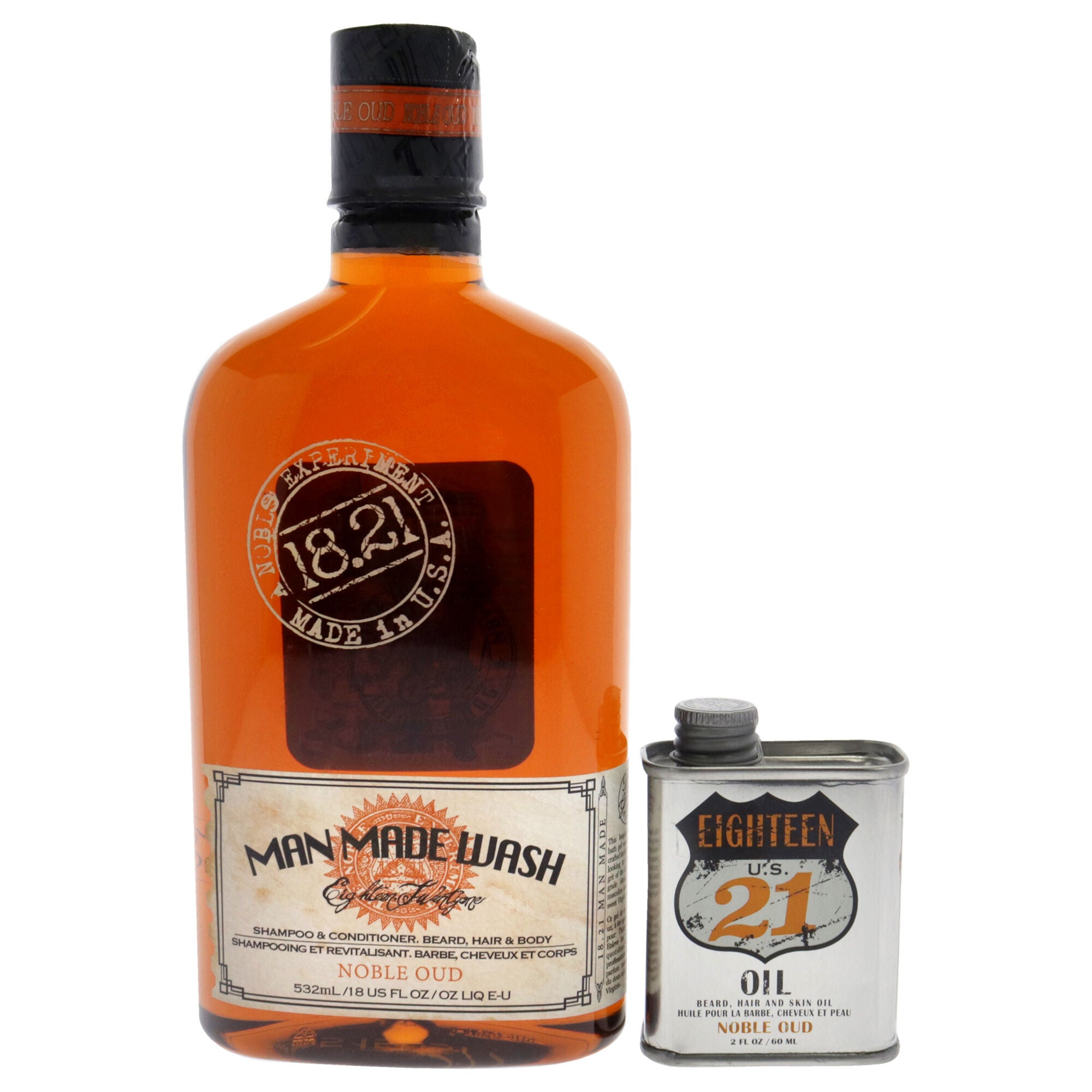 Book of Good Grooming Volume 5 Set - Noble Oud by 18.21 Man Made for Men - 2 Pc 18oz Man Made Wash 3-In-1 Shampoo, Conditioner and Body Wash, 2oz Oil, See Description, alternate image number 1