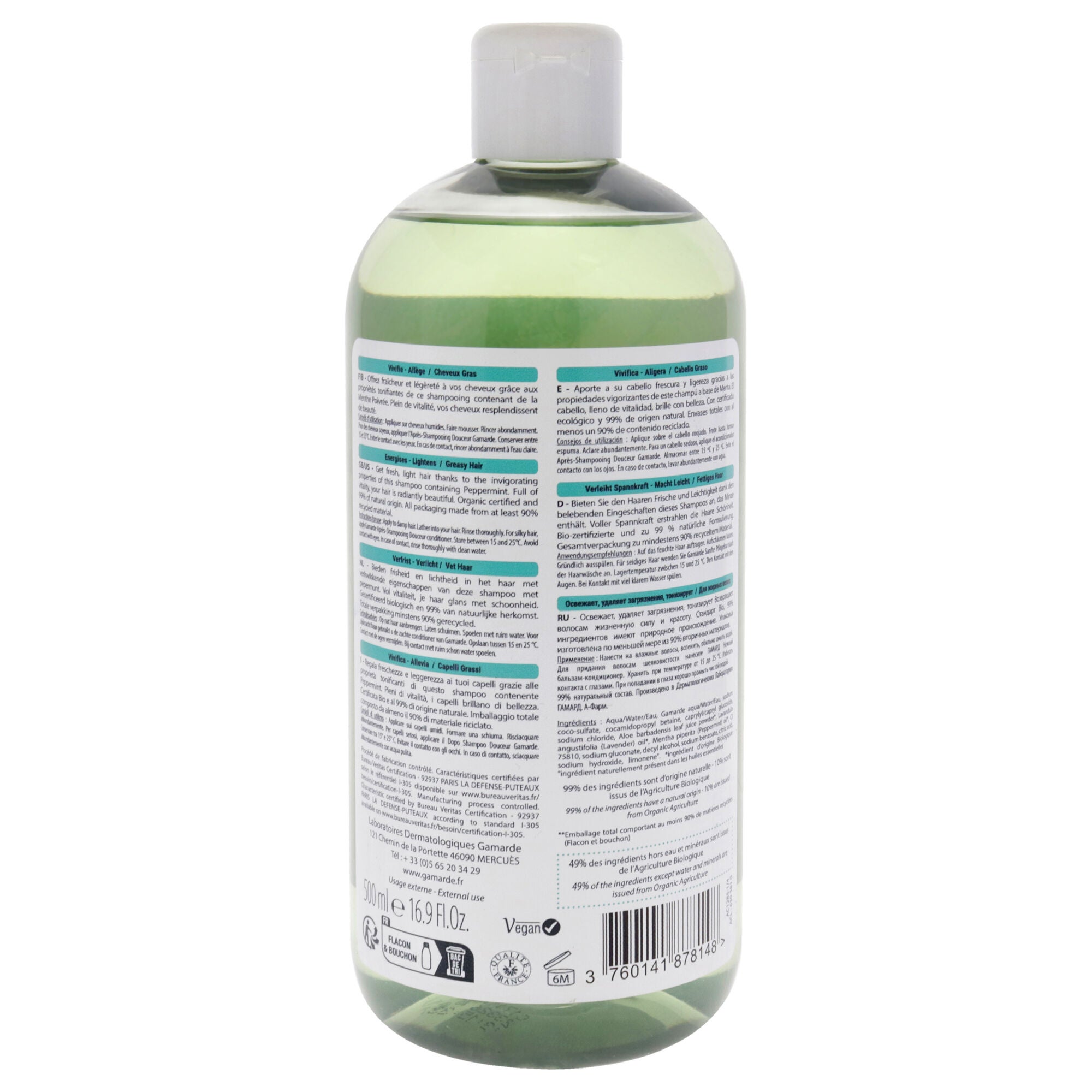 Perppermint Toning Shampoo - Greasy Hair by Gamarde for Unisex - 16.9 oz Shampoo, See Description, alternate image number 2