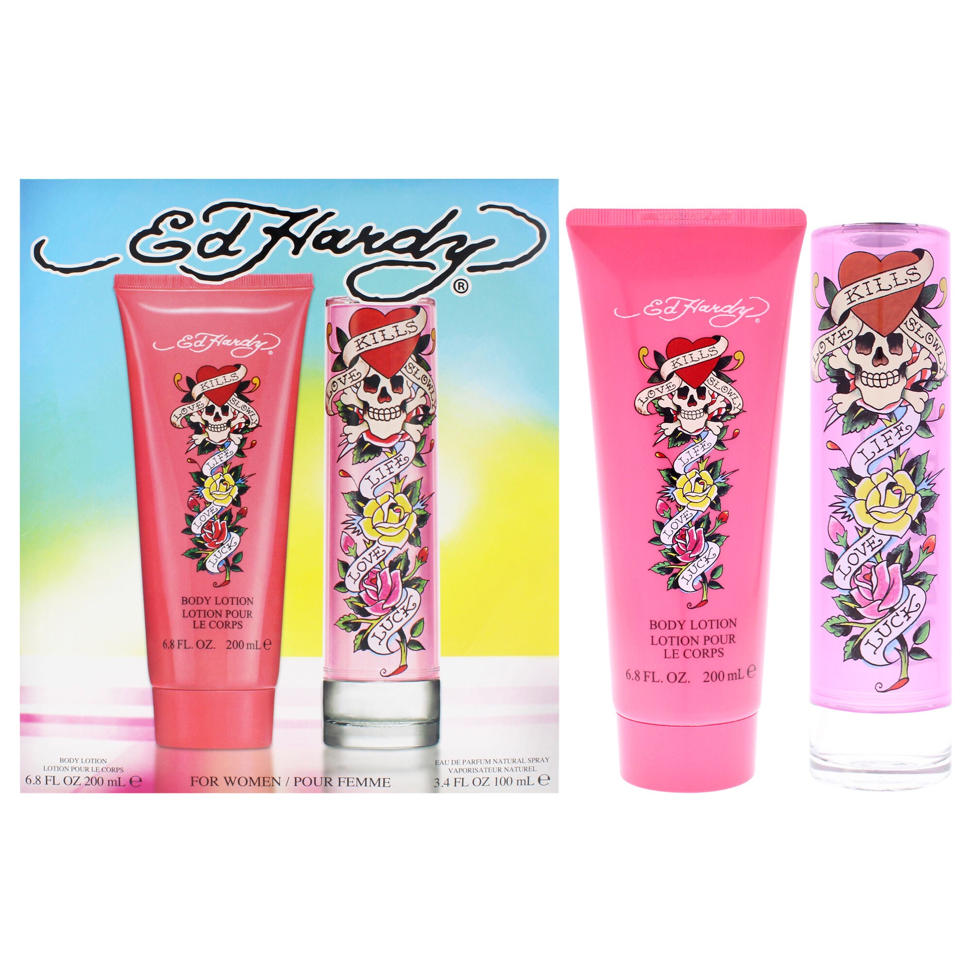 Ed Hardy by Christian Audigier for Women - 2 Pc Gift Set 3.4oz EDP Spray, 6.8oz Body Lotion, Clear, hi-res image number 0