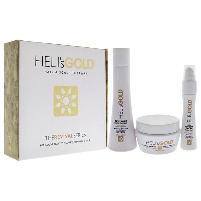The Revival Series Travel Kit by Helis Gold for Unisex - 3 Pc 3.3oz Revitalize Shampoo, 3.3oz Restructure Masque, 1oz Crystal Cream, NA, alternate image number null
