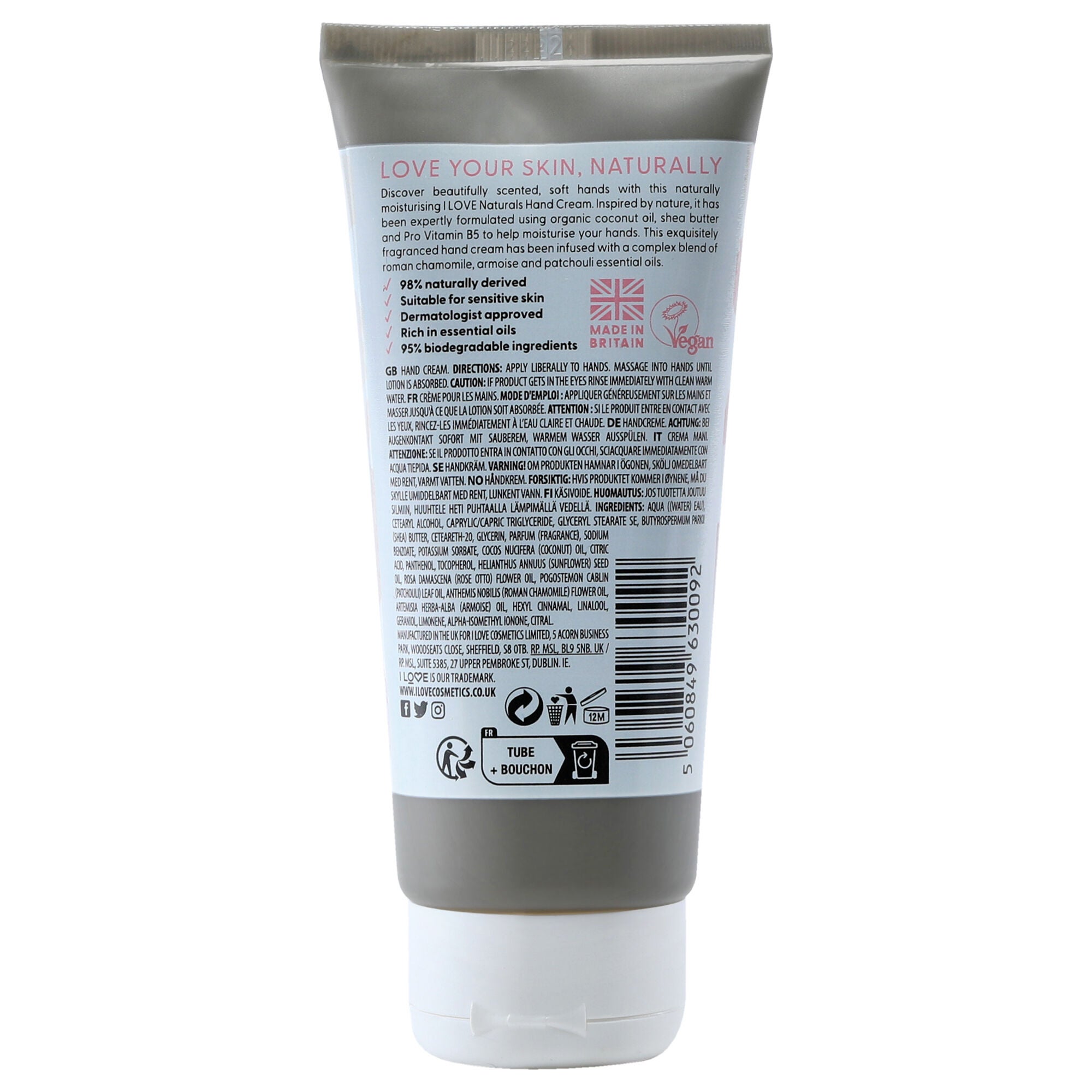 Naturals Hand Cream - Rose and Argan by I Love Cosmetics for Women - 3.4 oz Cream, See Description, alternate image number 1