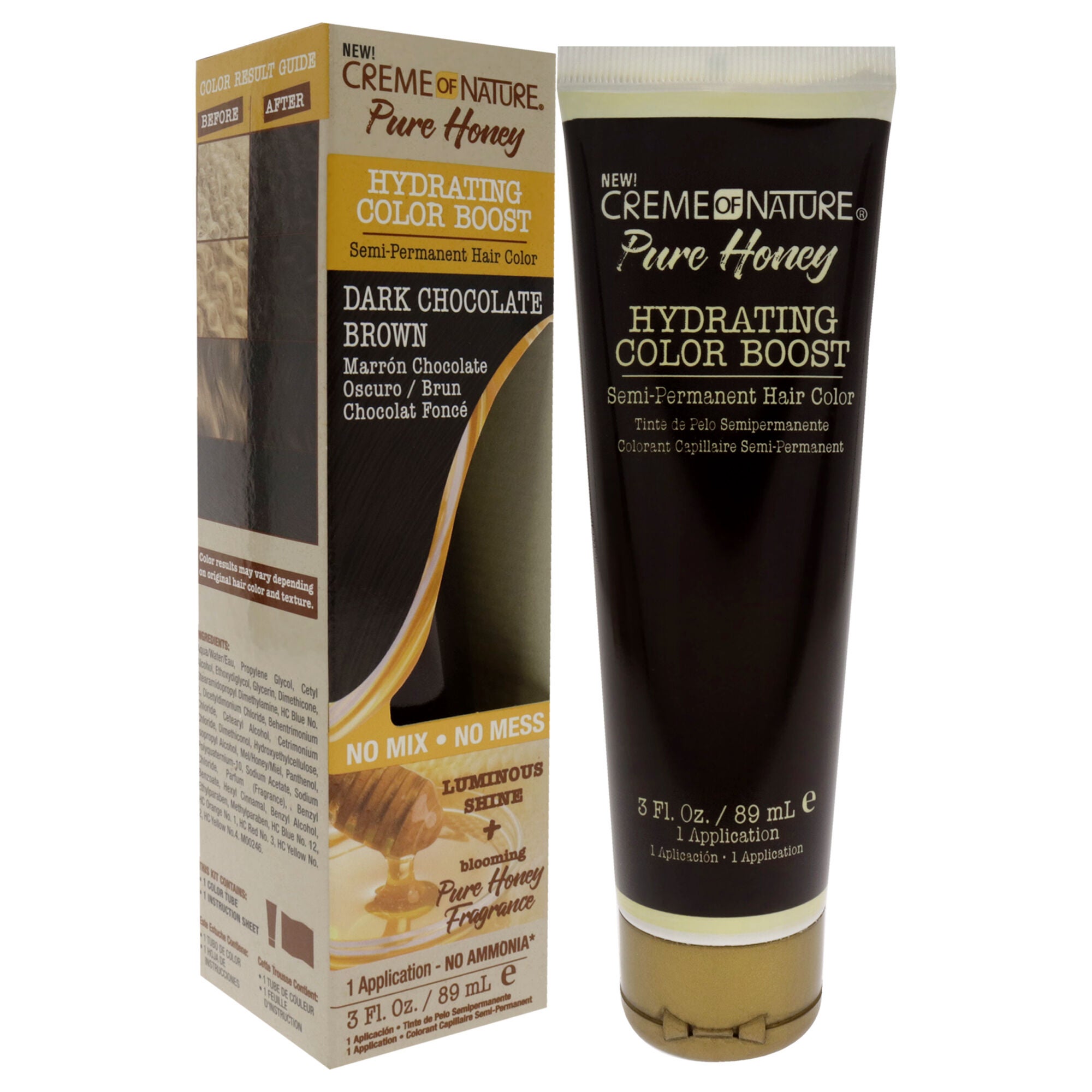 Pure Honey Hydrating Color Boost Semi-Permanent Hair Color - Dark Chocolate Brown by Creme of Nature for Unisex - 3 oz Hair Color, See Description, alternate image number 2