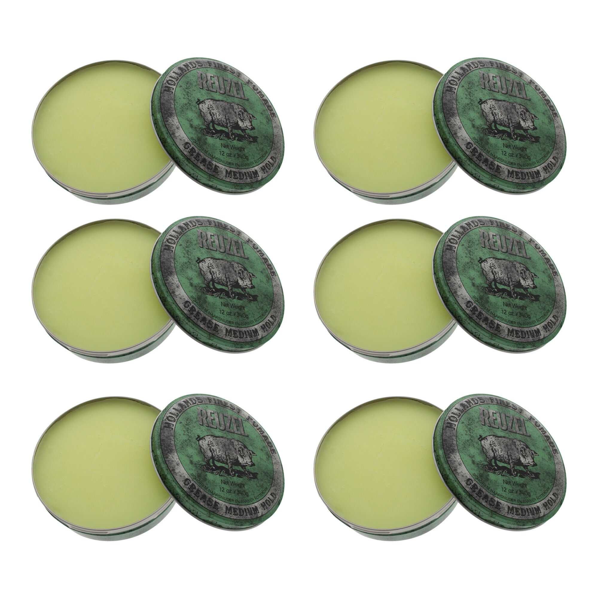 Green Grease Medium Hold Pomade by Reuzel for Men - 12 oz Pomade - Pack of 6, See Description, hi-res image number 0