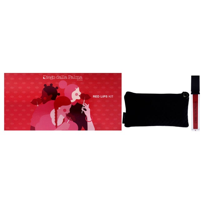 Red Lips Kit by Diego Dalla Palma for Women - 3 Pc 0.3oz Push Up Gloss Lip Gloss - 51, 0.04oz Makeupstudio Stay On Me Lip Liner - 46, Pouch, NA, hi-res image number null