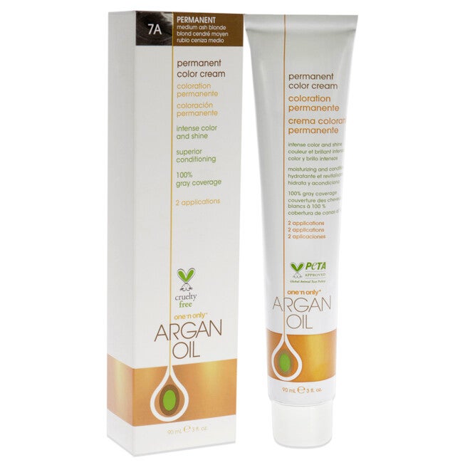 Argan Oil Permanent Color Cream - 7A Medium Ash Blonde by One n Only for Unisex - 3 oz Hair Color, NA, alternate image number null
