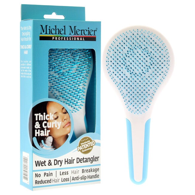 Wet and Dry Hair Detangler Thick and Curly Hair - Blue-White by Michel Mercier for Women - 1 Pc Hair Brush, , alternate image number 6