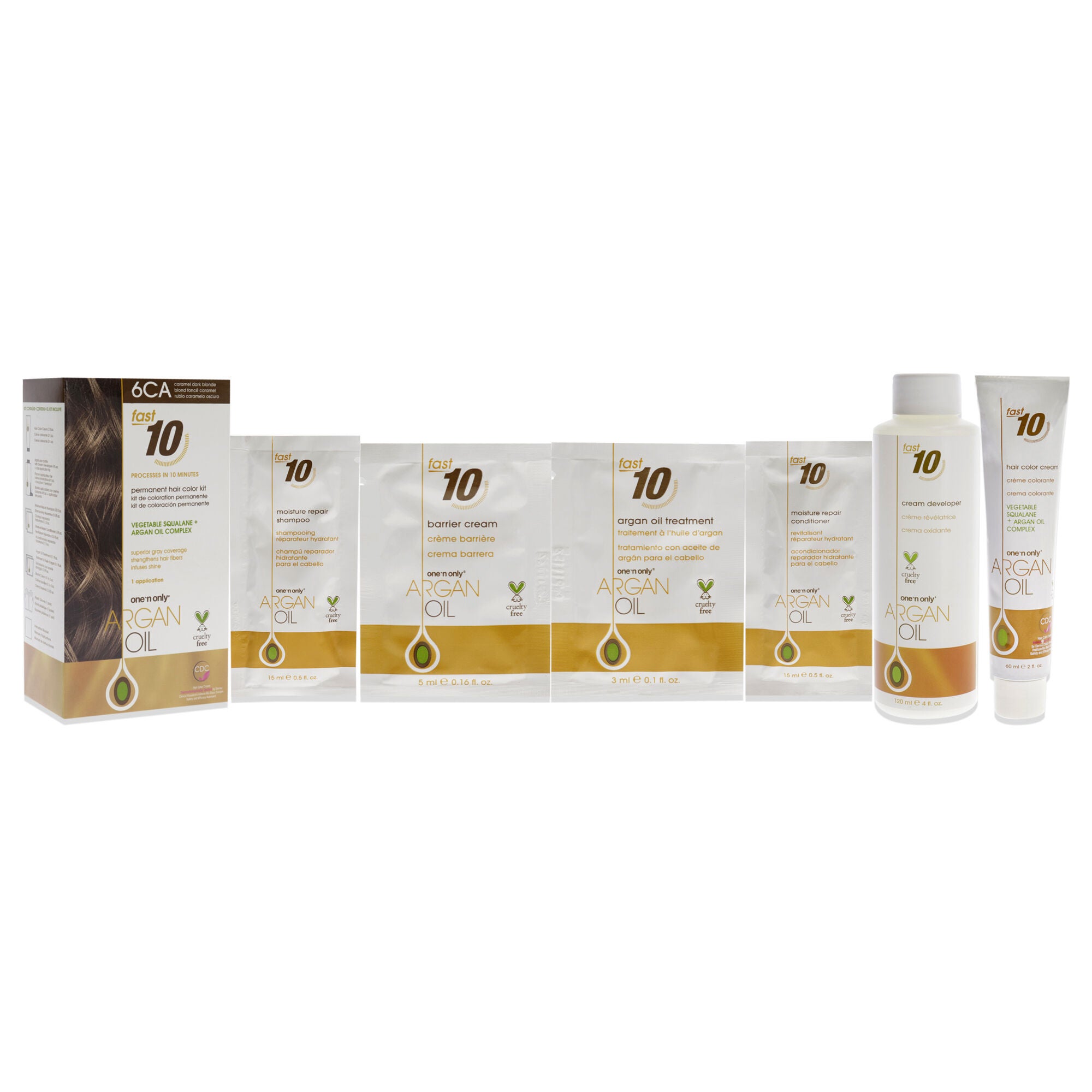 Argan Oil Fast 10 Permanent Hair Color Kit - 6CA Caramel Dark Blonde by One n Only for Unisex - 1 Pc Hair Color, See Description, alternate image number 1
