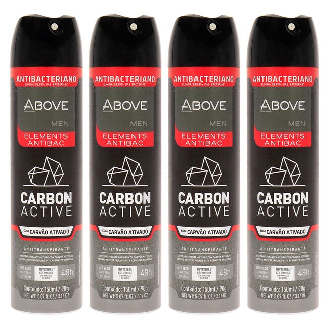 48 Hours Elements Antibac Antiperspirant Deodorant - Carbon by Above for Men - 3.17 oz Deodorant Spray - Pack of 4, NA, hi-res image number null
