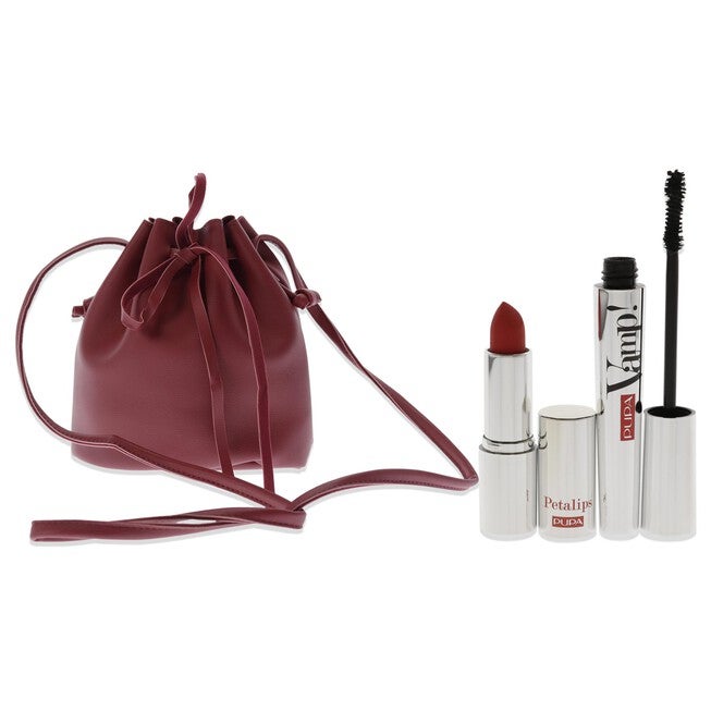 Vamp! Mascara and Petalips Set by Pupa Milano for Women - 3 Pc 0.32oz Vamp! Mascara - 100 Black, 0.123oz Lipstick - 015, Bucket Bag, , alternate image number null