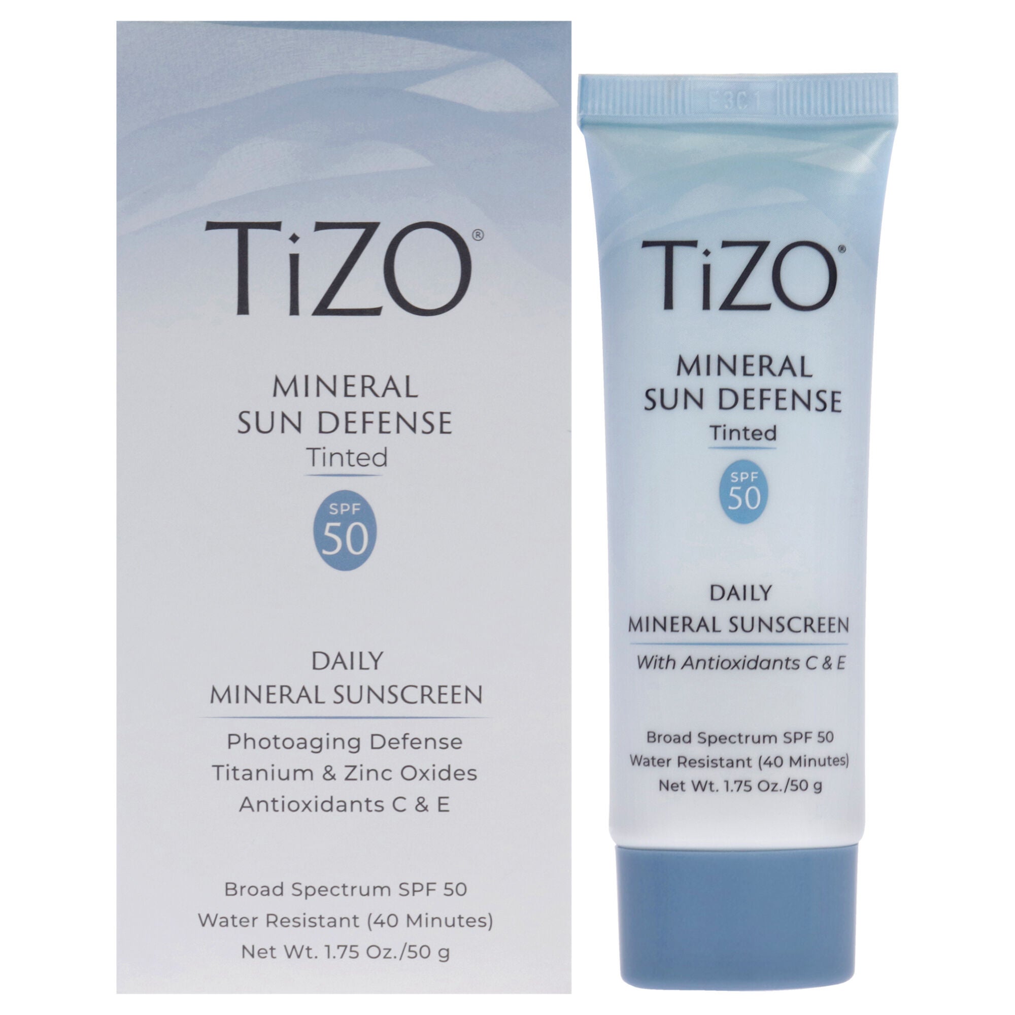 Mineral Sun Defense Tinted SPF 50 by Tizo for Women - 1.75 oz Sunscreen, See Description, hi-res image number 0