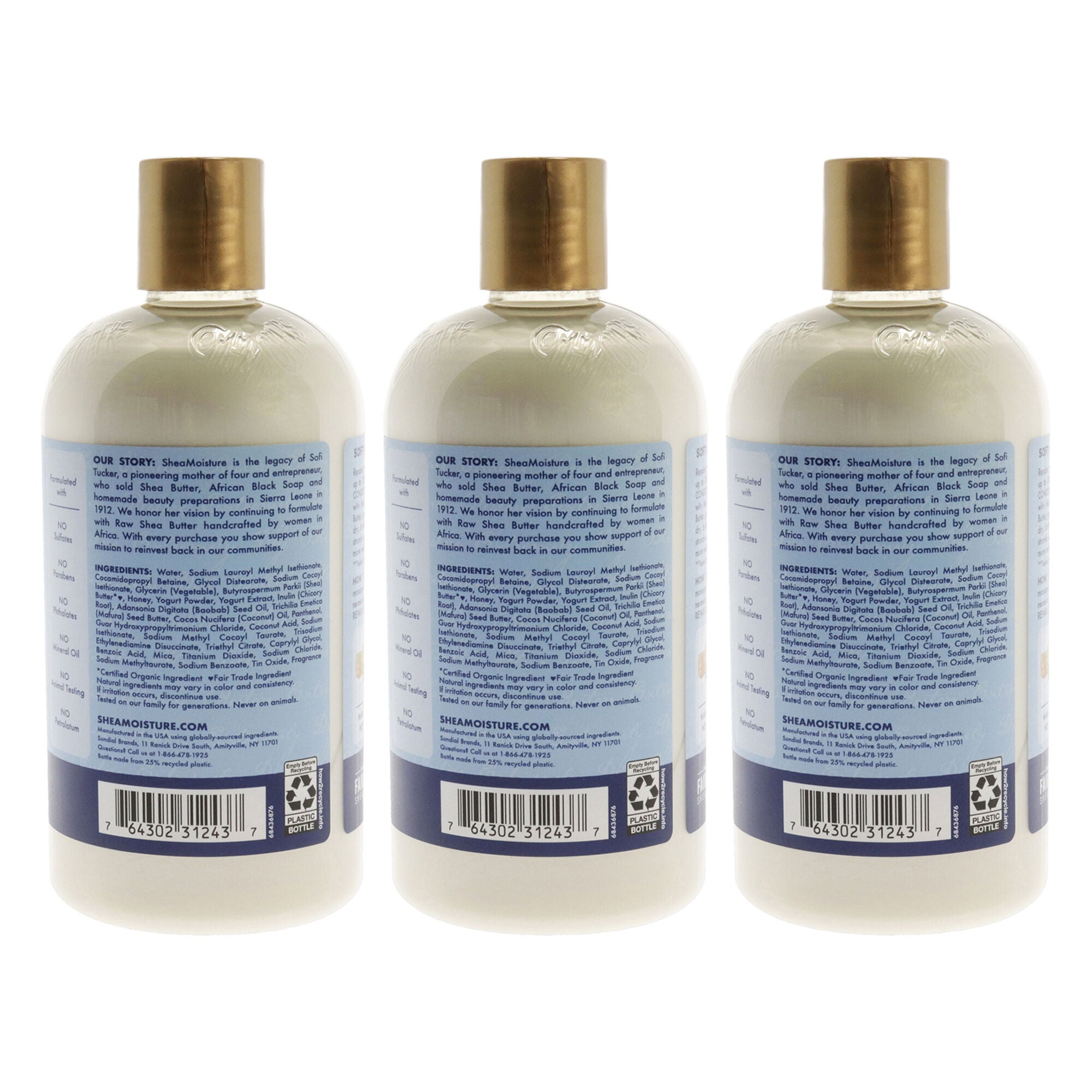 Manuka Honey and Yogurt Hydrate Plus Repair Shampoo by Shea Moisture for Unisex - 13 oz Shampoo - Pack of 3, White, alternate image number 1