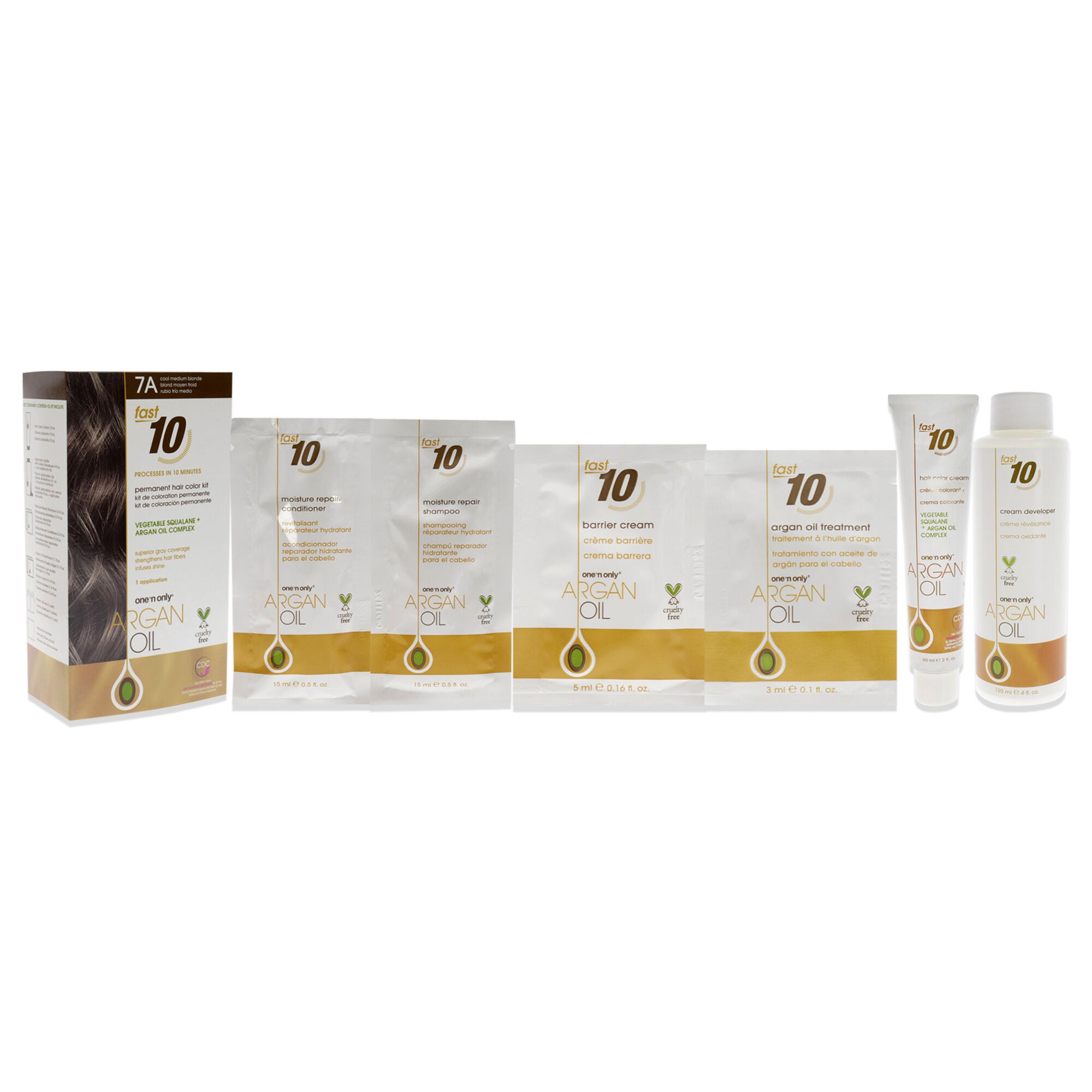 Argan Oil Fast 10 Permanent Hair Color Kit - 7A Cool Medium Blonde by One n Only for Unisex - 1 Pc Hair Color, See Description, alternate image number 1